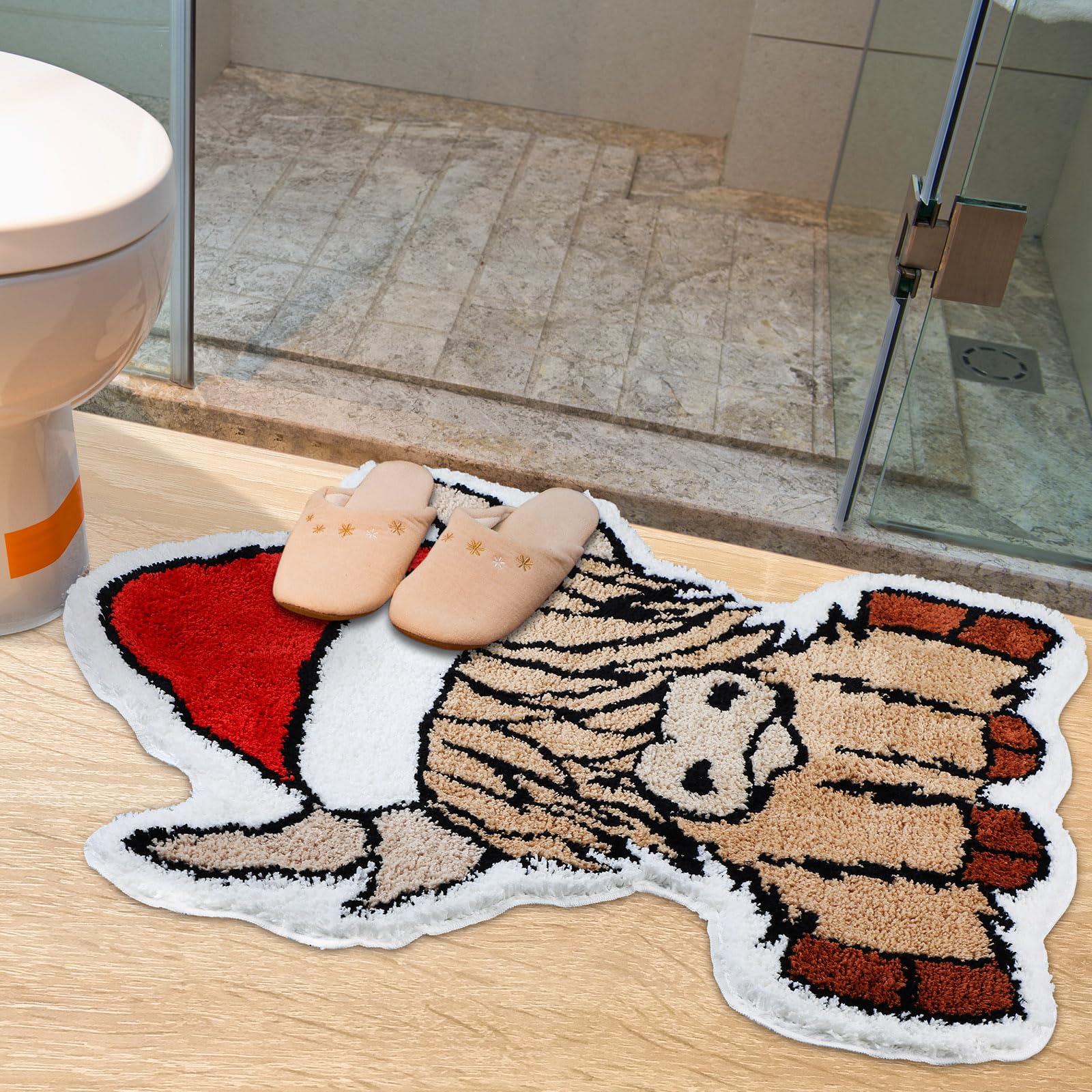 Tinideya Getufteter Teppich, Badematte, rutschfest, saugfähig, weich, flauschig, ästhetisch, Bodenteppich für Schlafzimmer, Küche, Bauernhaus, Heimdekoration (Weihnachts-Hochlandrinder)