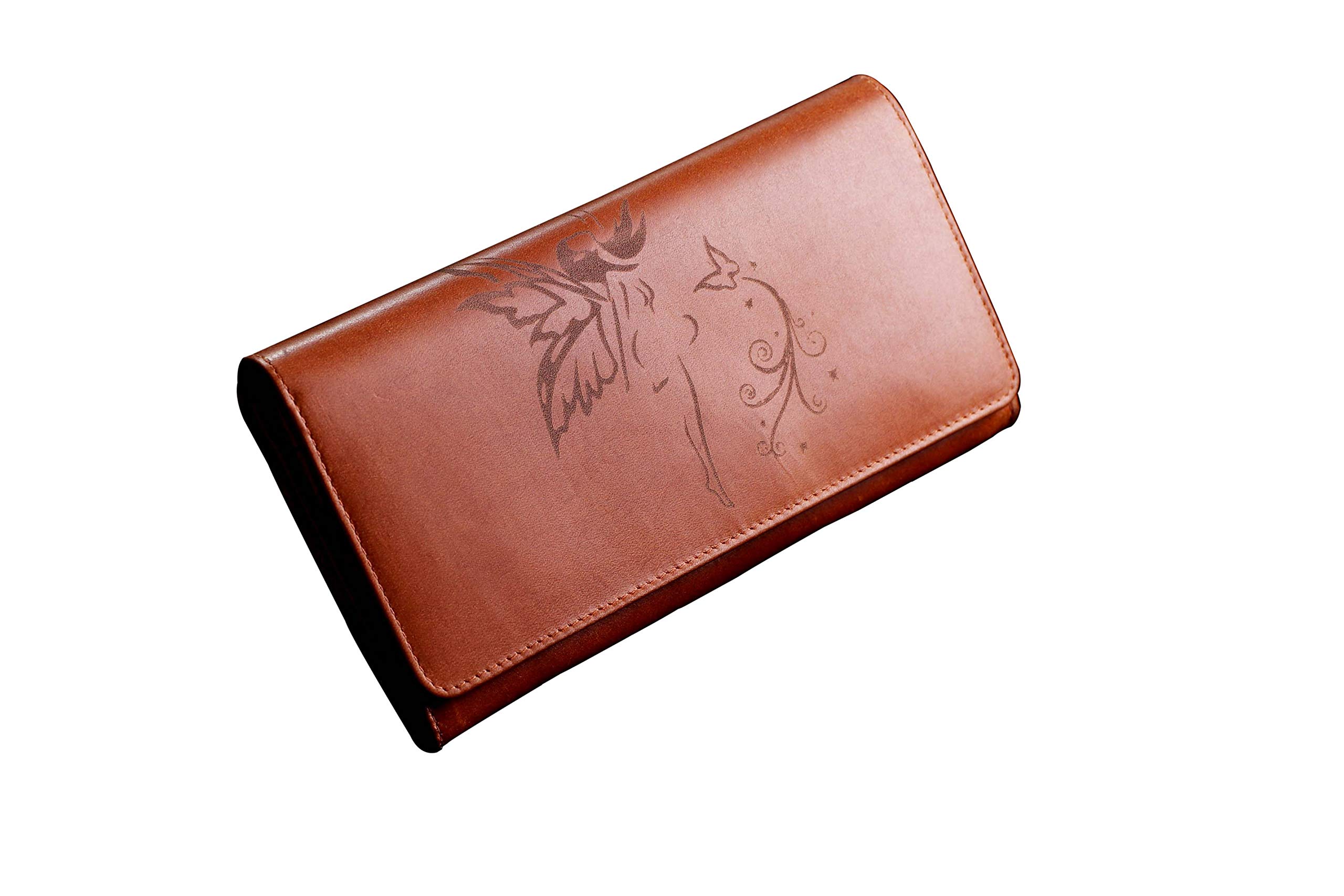Angel Engraved Genuine Leather Wallet, (Flap) Cognac-image-47