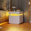 Flamaker LED Nightstand with Charging Station, End Table with 2 Drawer Storage Cabinet, Bedside Table with Sliding Top for Bedroom and Living Room White
