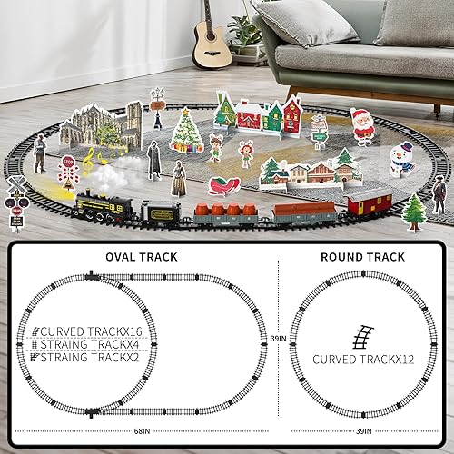 Miniatura 4 de Lucky Doug Juego de tren de juguetes para niños, juegos de tren de Navidad para niños con humo, luz y sonido incluye 5 autos y 22 pistas, juego de