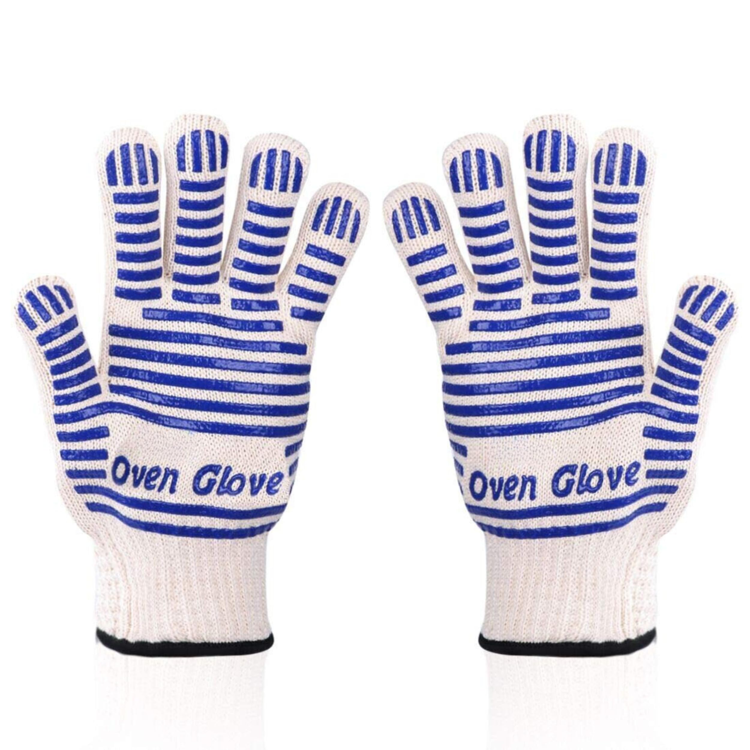 Glamified , Glam Blue Glamified-Glam 250°C Extreme Heat Resistant En407 Certified Heat Resistant Oven Gloves Hot Surface Handler Made From Nomex And Kevlar - Non-Slip Kitchen Silicone Gloves Five Fingers(Blue(2 Pcs))
