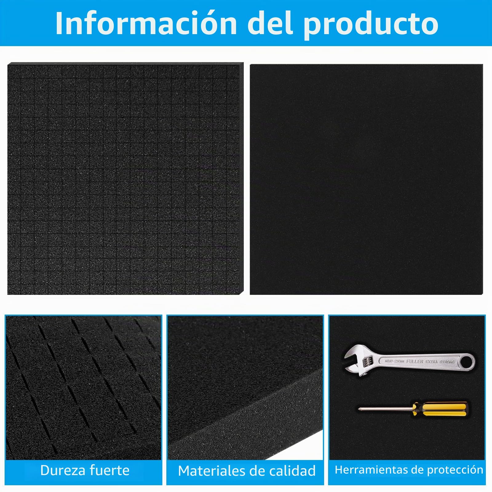 Espuma de cubo, 8 unidades de 300 x 300 x 25 mm/8 unidades de 300 x 300 x 10 mm, espuma cuadriculada de color negro, herramienta de inserción de espuma