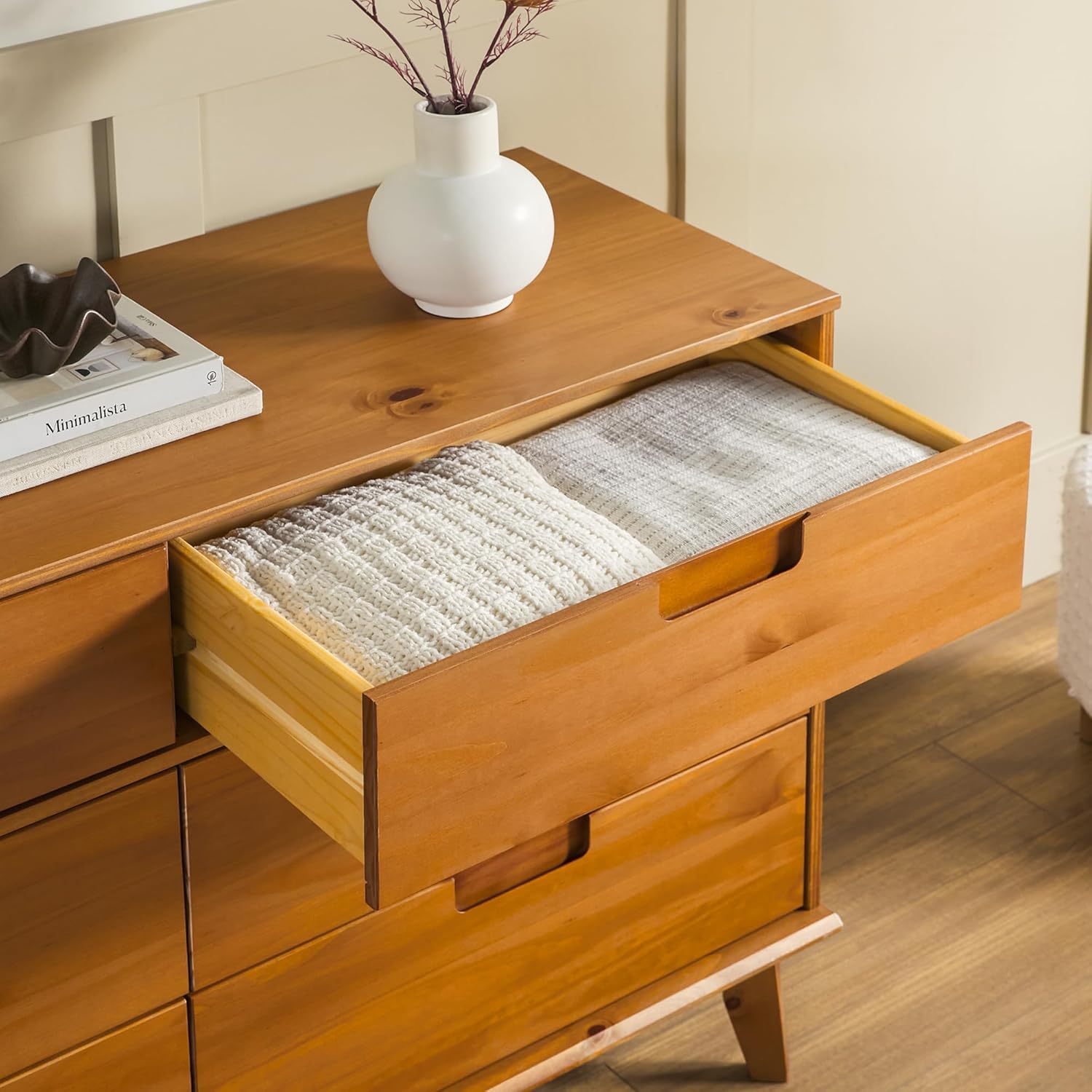 sloane 6-drawer caramel mid-century modern solid wood dresser Walker Edison - Brandclub