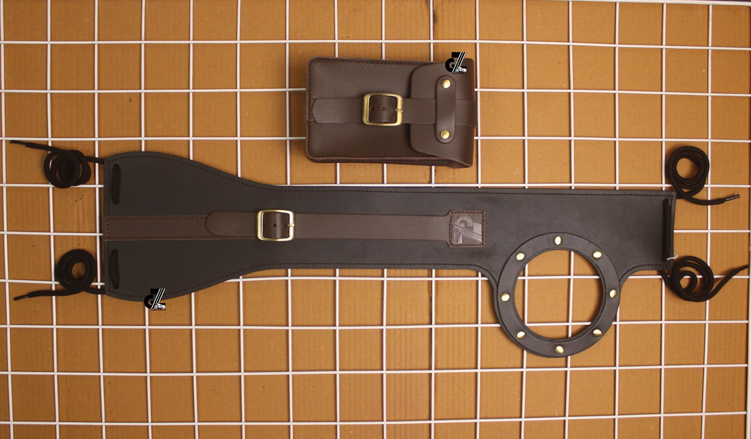 G-GANRAZO Genuine Leather Motorcycle Tank Strap with Pouch