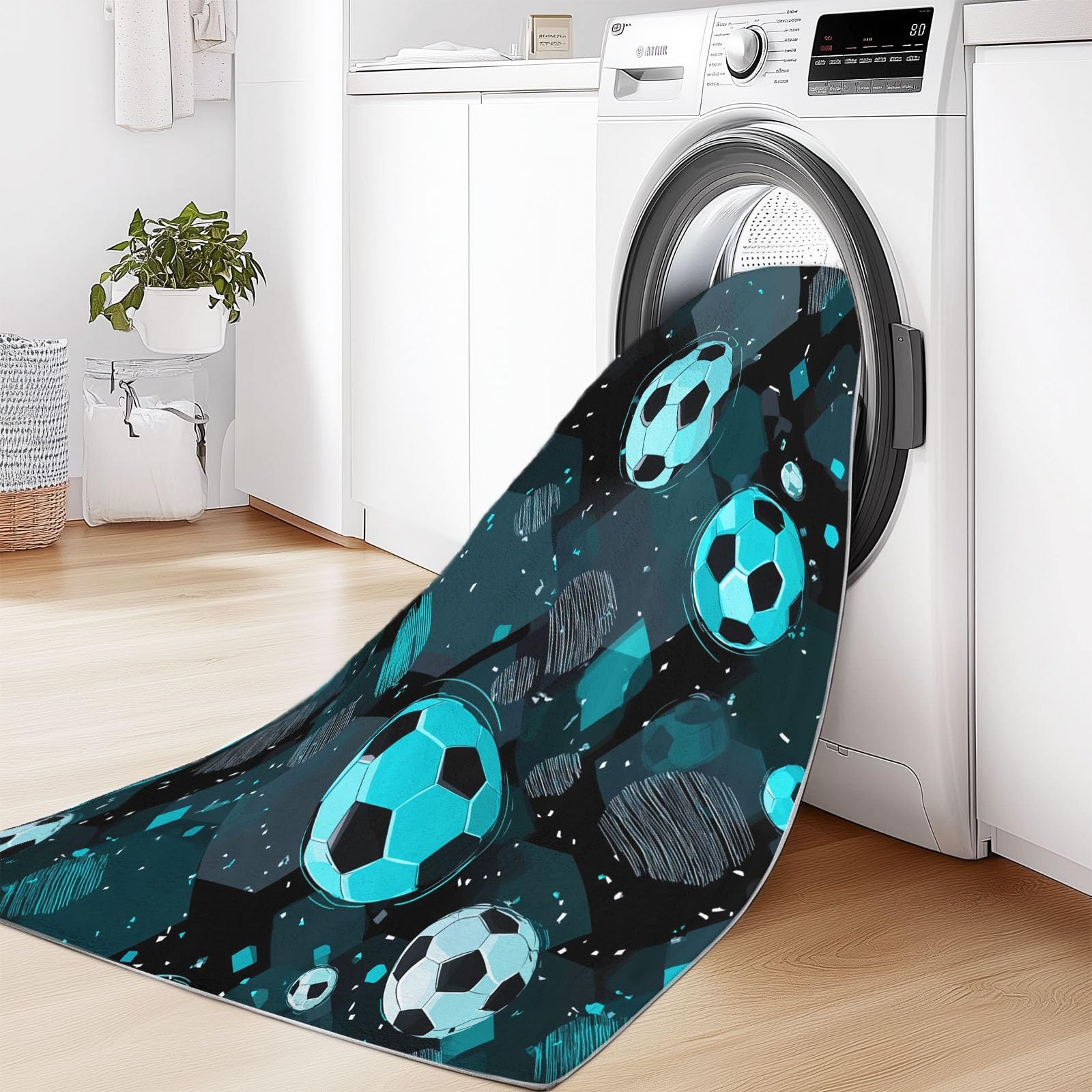 Genérico Alfombra Infantil para Dormitorio, Poliéster XXL Lavable Antideslizante, Fútbol Americano Teal Estrellas Deporte, 160x230cm