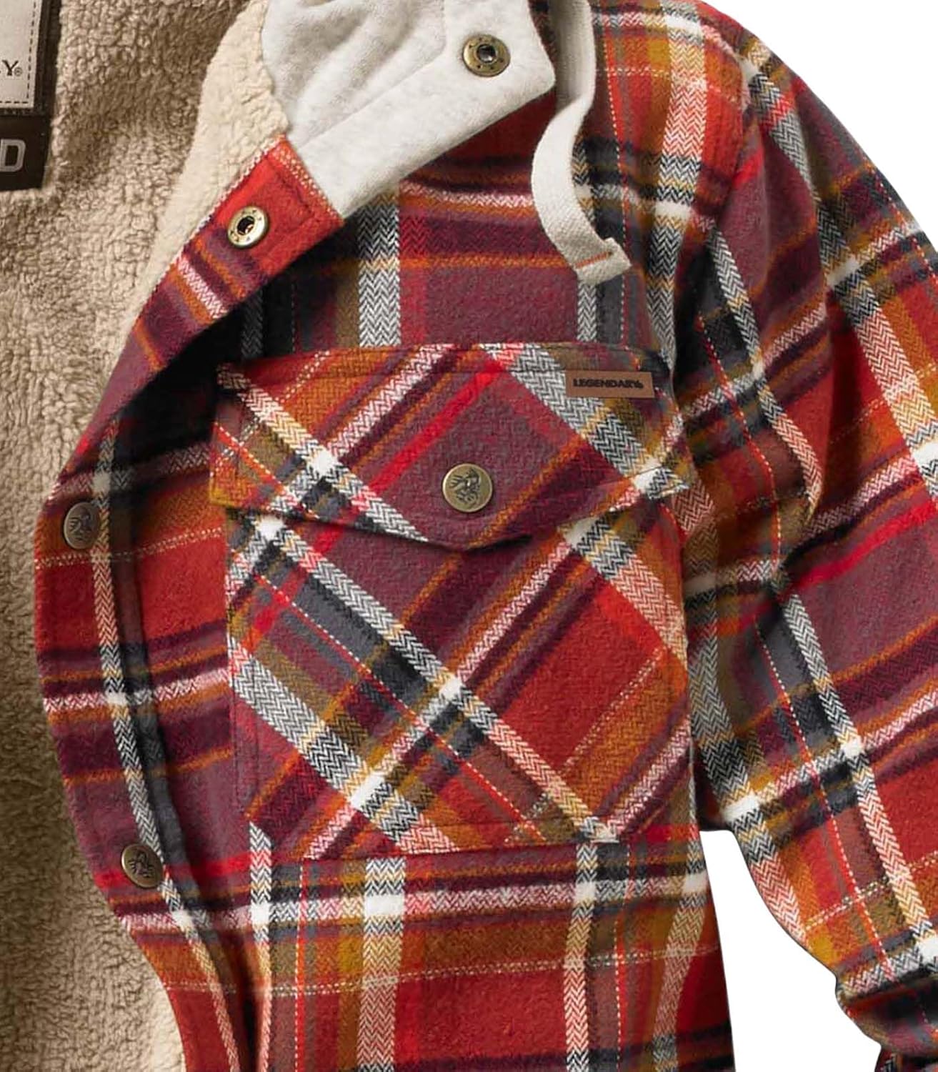 Legendary Whitetails Men's Hooded Shirt Jacket Plaid Flannel Berber Lined Polyfill Insulated - Image 7