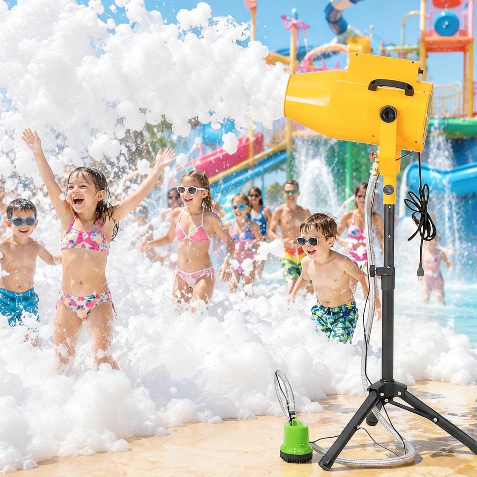 Máquina Espuma Fiestas 1000W, Cañón De Espuma De Alta Producción con ángulo Ajustable, Alcance 3–5 M, Producción 20 M³/Min, para Piscina, Cumpleaños, Jardín Y Eventos De Verano