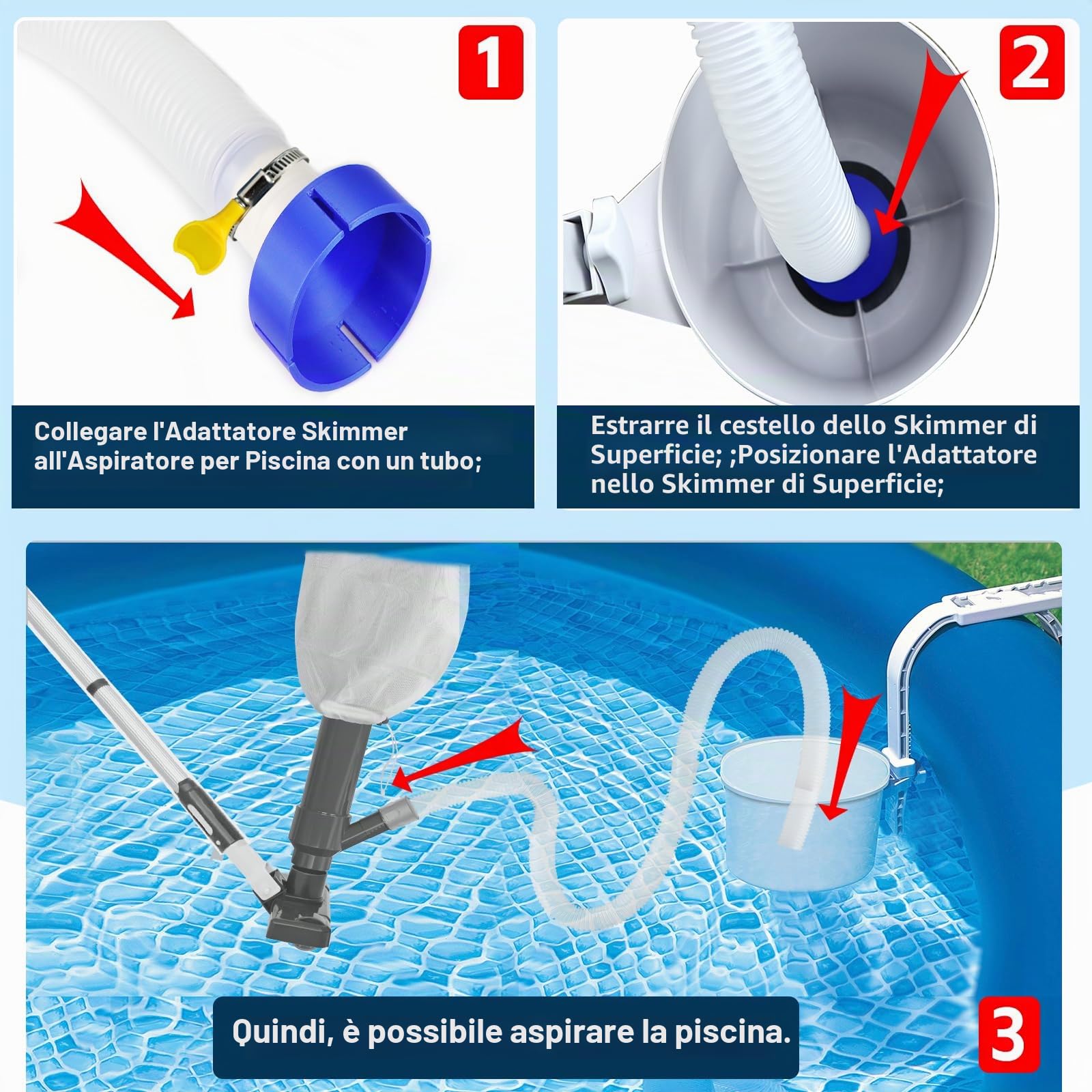 GFYYBKJ Adattatore per skimmer Intex con fascetta stringitubo, utilizzato per collegare l'aspirapolvere per piscina fuori terra/interrata e lo skimmer per piscina, skimmer per piscina fuori terra