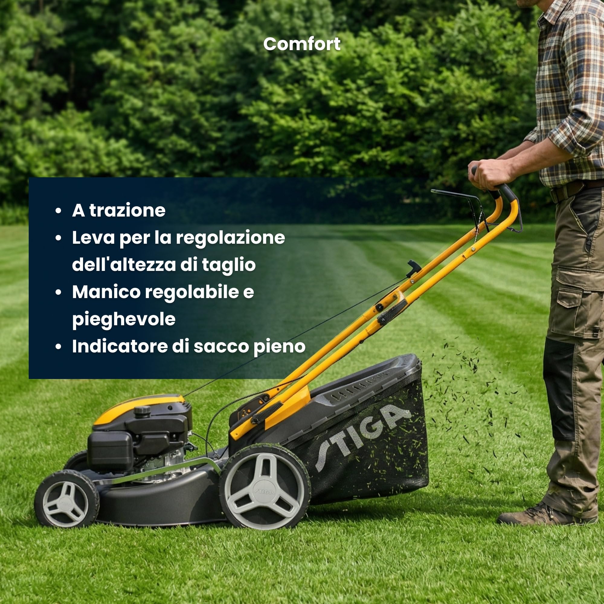 STIGA Combi 48 S a Tagliaerba A Scoppio, 139 cc, 46 cm – Sacco 60 l, Mulching Integrato – Prati Domestici