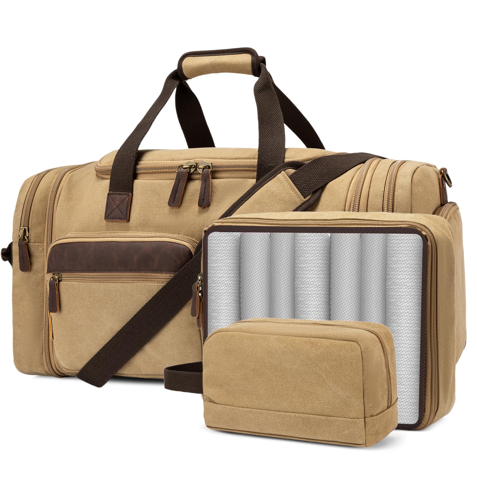 PPOBOW Mens Duffle Bag for Travel 60L Canvas Expandable Overnight Weekender Bag