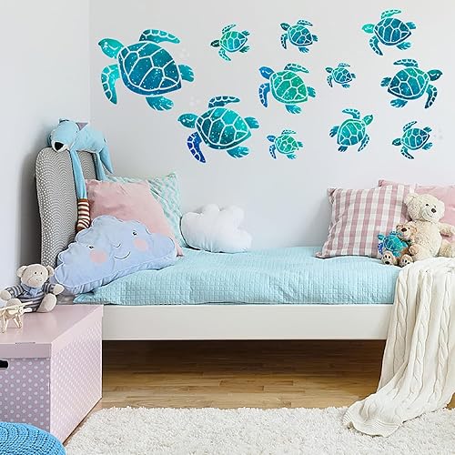 Miniatura 5 de 12 calcomanías de pared de tortuga marina, calcomanías de vinilo de tortuga oceánica, 12 tamaños, decoración de baño oceánico, calcomanías de