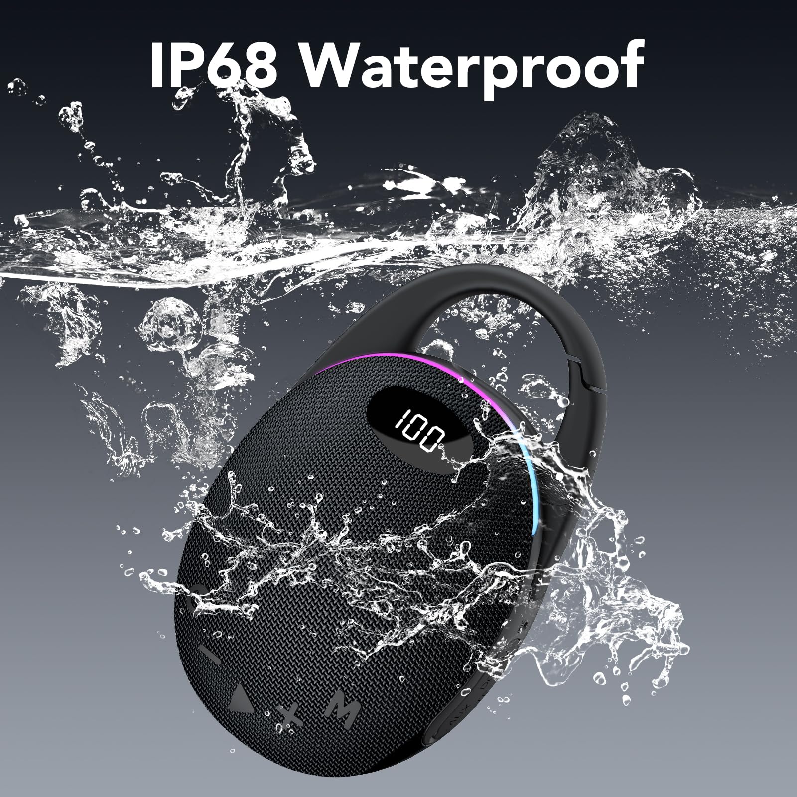 Portable Mini Bluetooth Speaker with HD Sound, LED Power Display, Big Pro Sound with Punchy Bass,Integrated Carabiner, 25H Playtime, Colorful RGB Lights, TWS pairing,Outdoor/Party/Travel, Gift Ideas — view 8