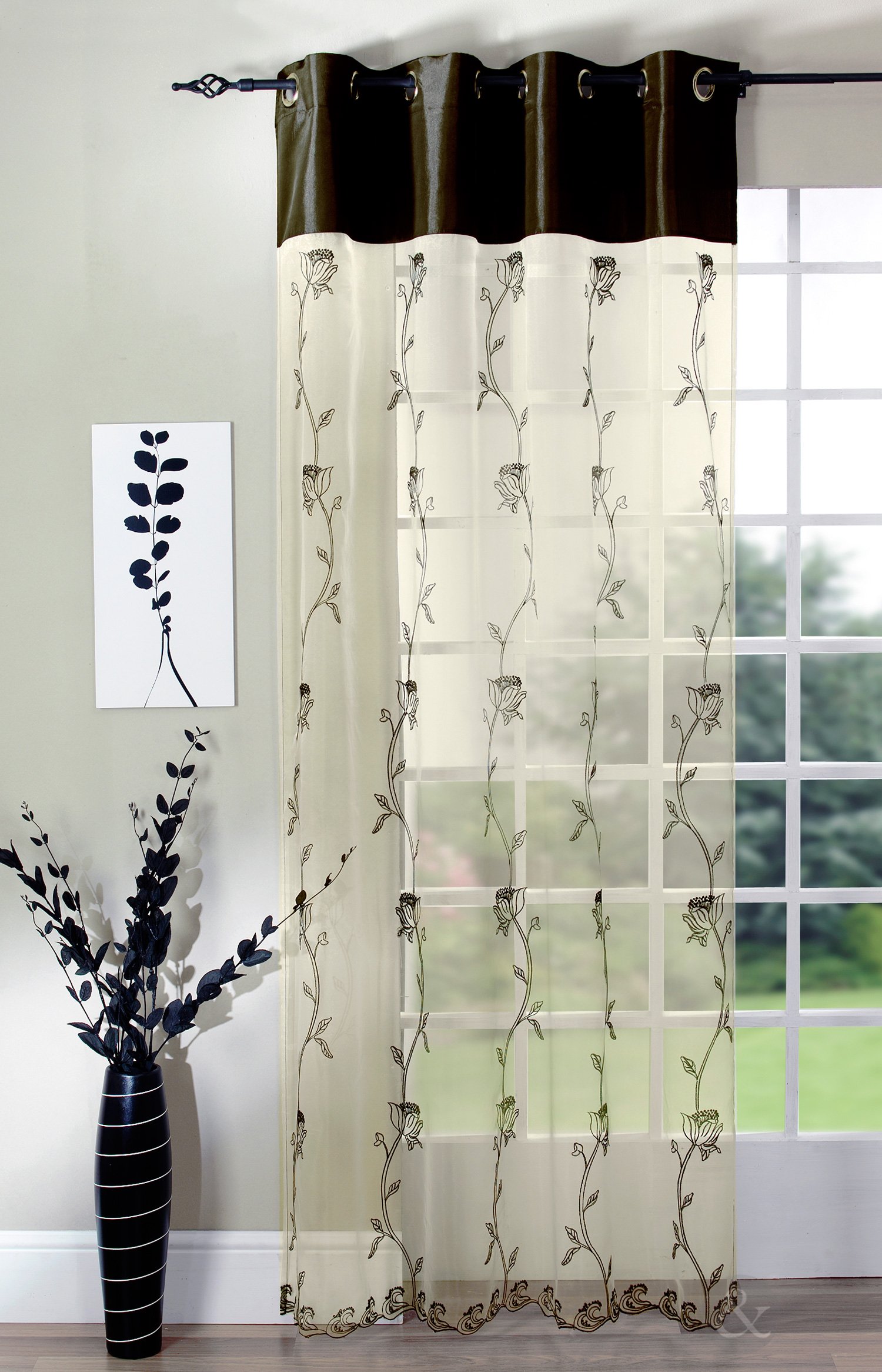 Just Contempo Organza Eyelet Voile Panel, Brown, 56x54 inches