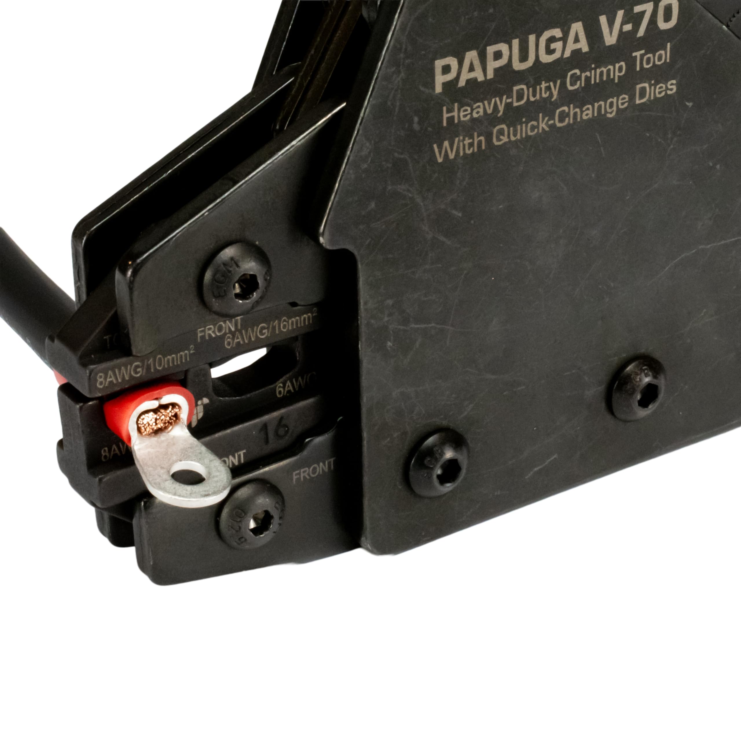 Papuga V-70 - Pinza crimpatrice per connettori elettrici isolati da 12-2 AWG (6-25 mm²), stampi intercambiabili, strumento di crimpatura per terminali a 2 mani per anelli, forcella, testa, terminali a