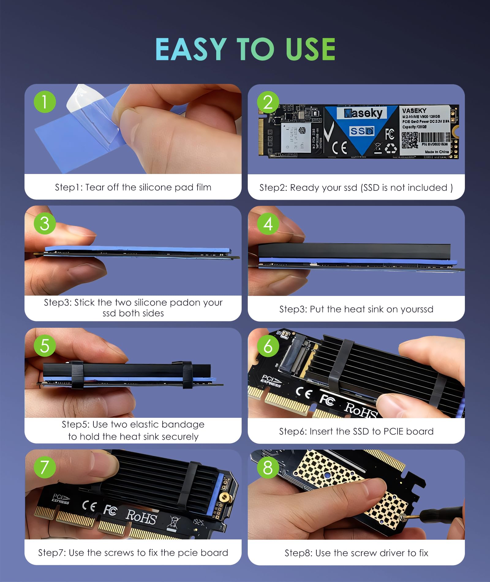 Dissipateur Nvme Adaptateur NVME Vers PCIe X16 Avec Dissipateur Thermique - Support SSD M.2 2230-2280 Carte PCIe M.2