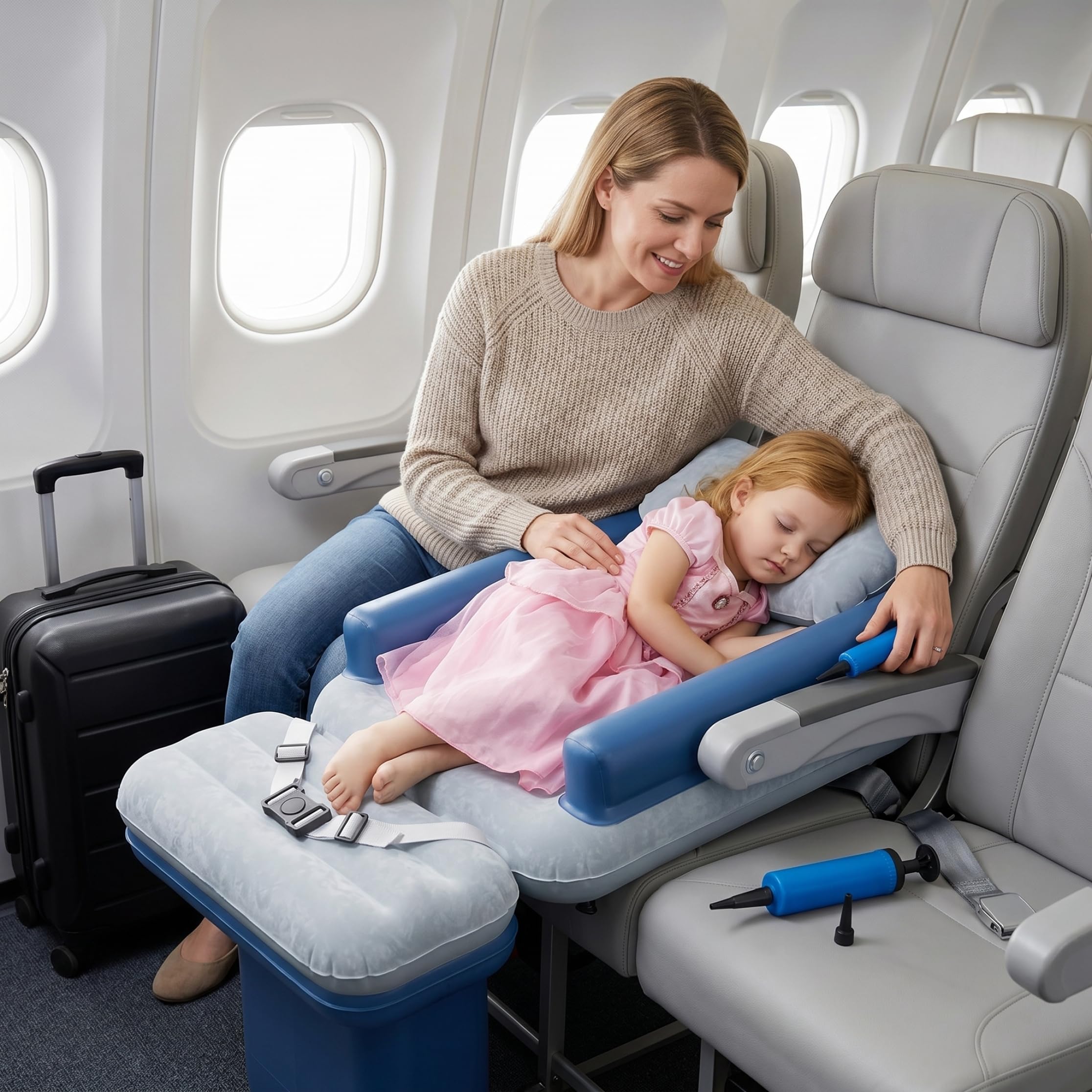 Flugzeugbett für Kleinkinder, Kleinkind-Flugzeugbett – aufblasbares Reisebett mit Handpumpe, verstellbare Größe für Flugzeug, Zug, Auto