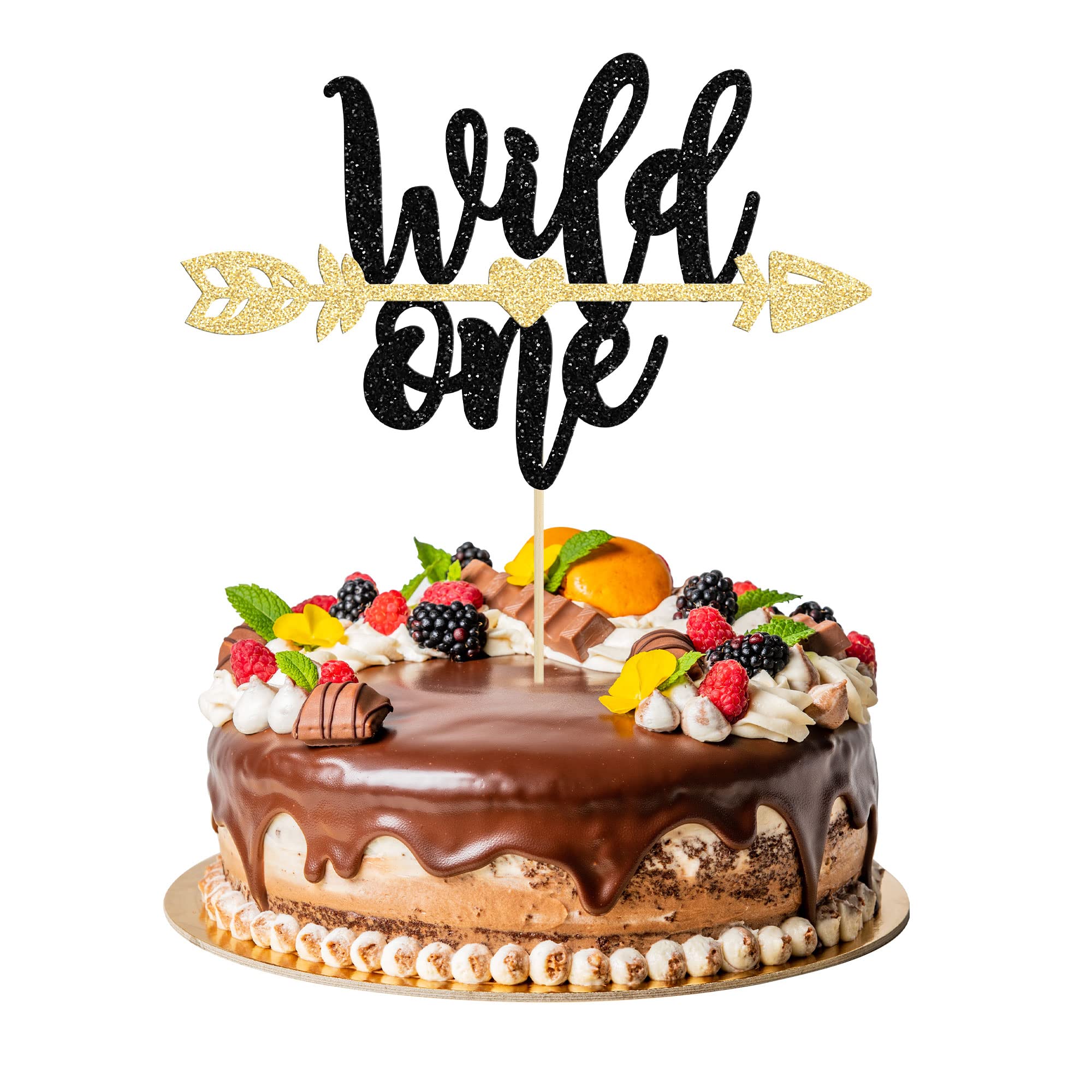 1Pc Wild One Cake Topper Glitter First Birthday Cake Topper Decorations for Kids Boys Girls 1st Birthday Boho Theme Party Cake Decorations Supplies