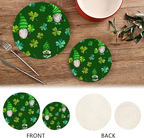 Miniatura 4 de Moudou Salvamanteles redondos de gnomo del día de San Patricio, 2 piezas, resistentes al calor, salvamanteles de algodón para platos calientes,