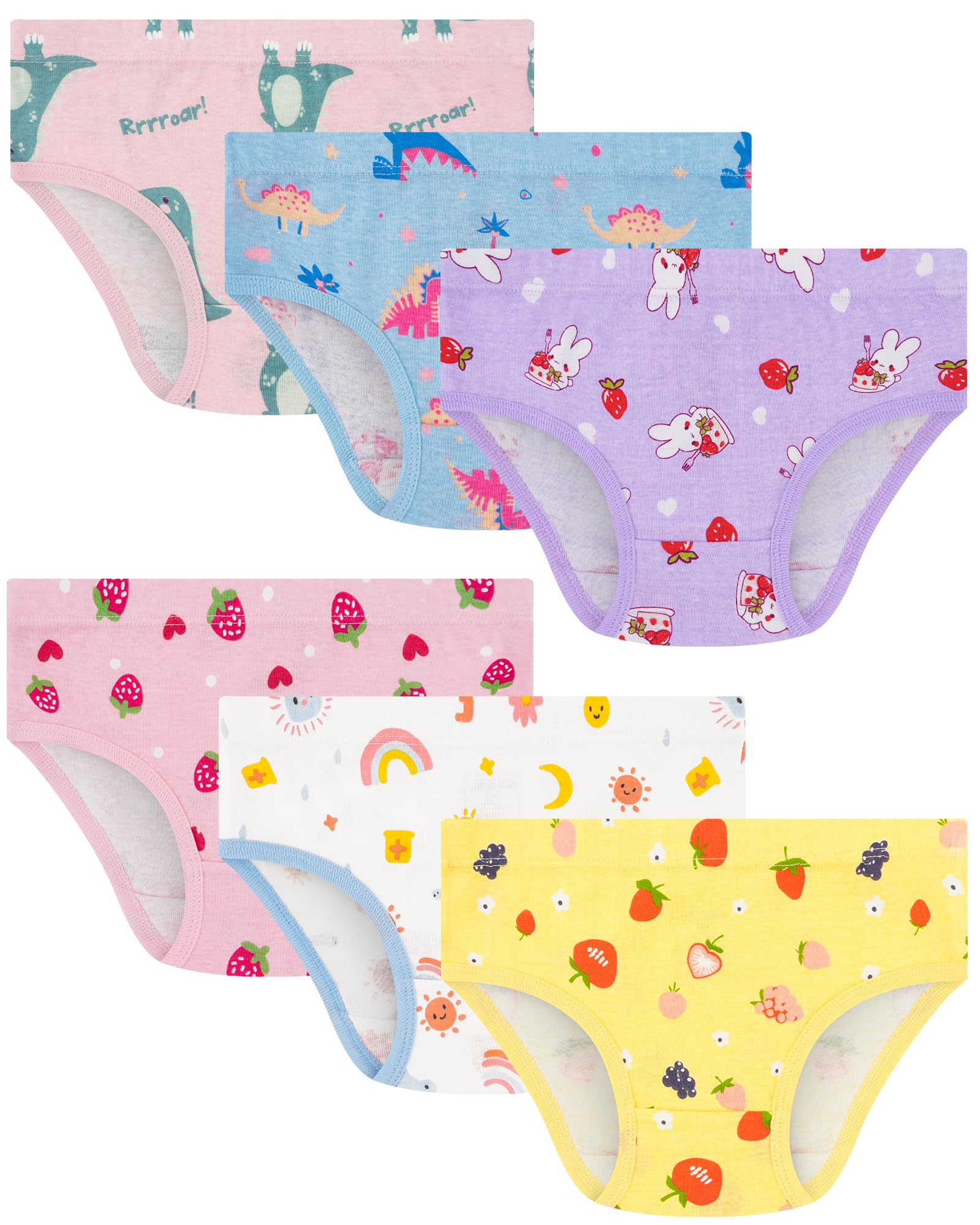 100% Cotton Girls Underwear Tagless Comfort Toddler Panties (6-Pack)