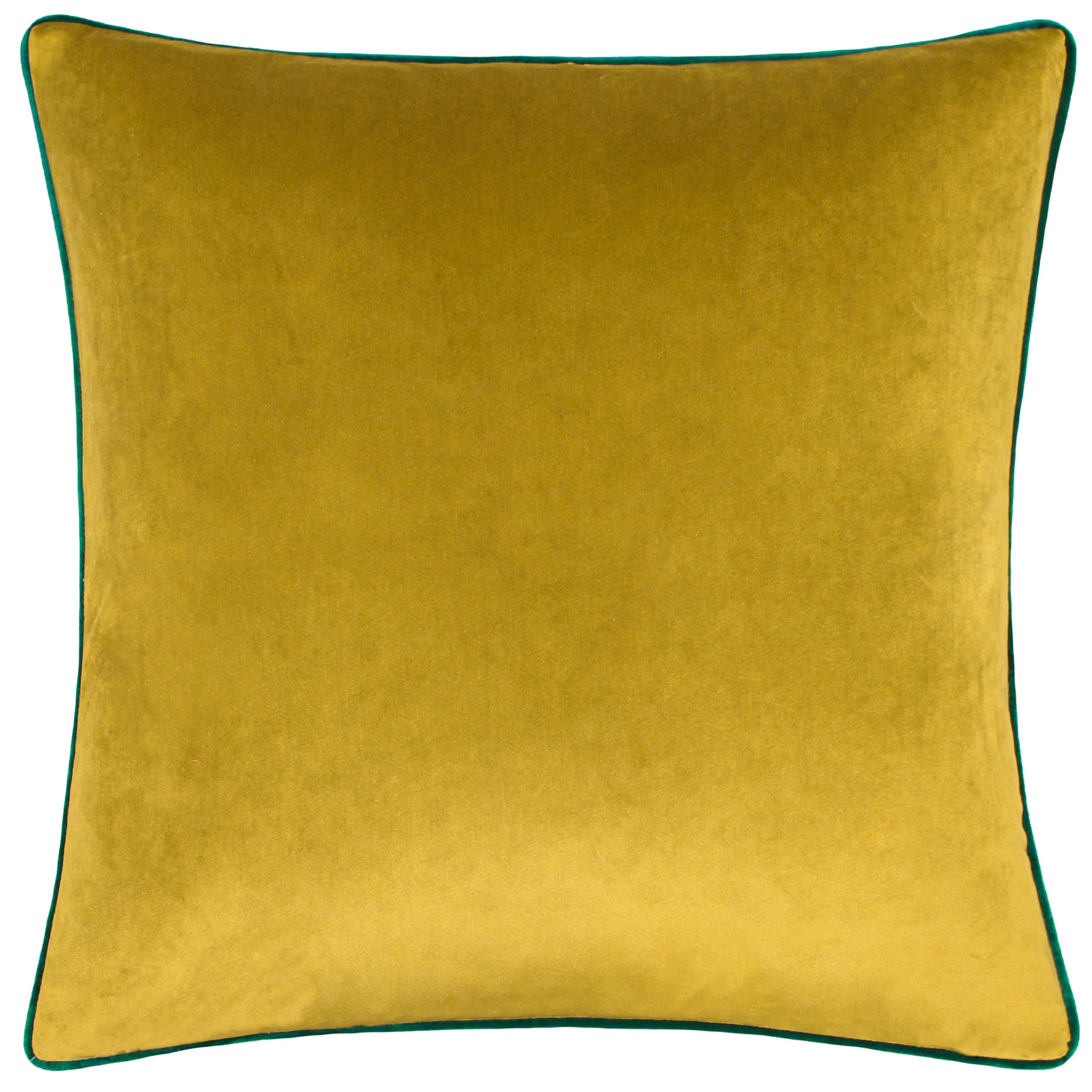 furn. Meridian Feather Filled Cushion – Luxury Contrast Piped Velvet Decorative Pillow (Moss/Emerald - 45x45cm)