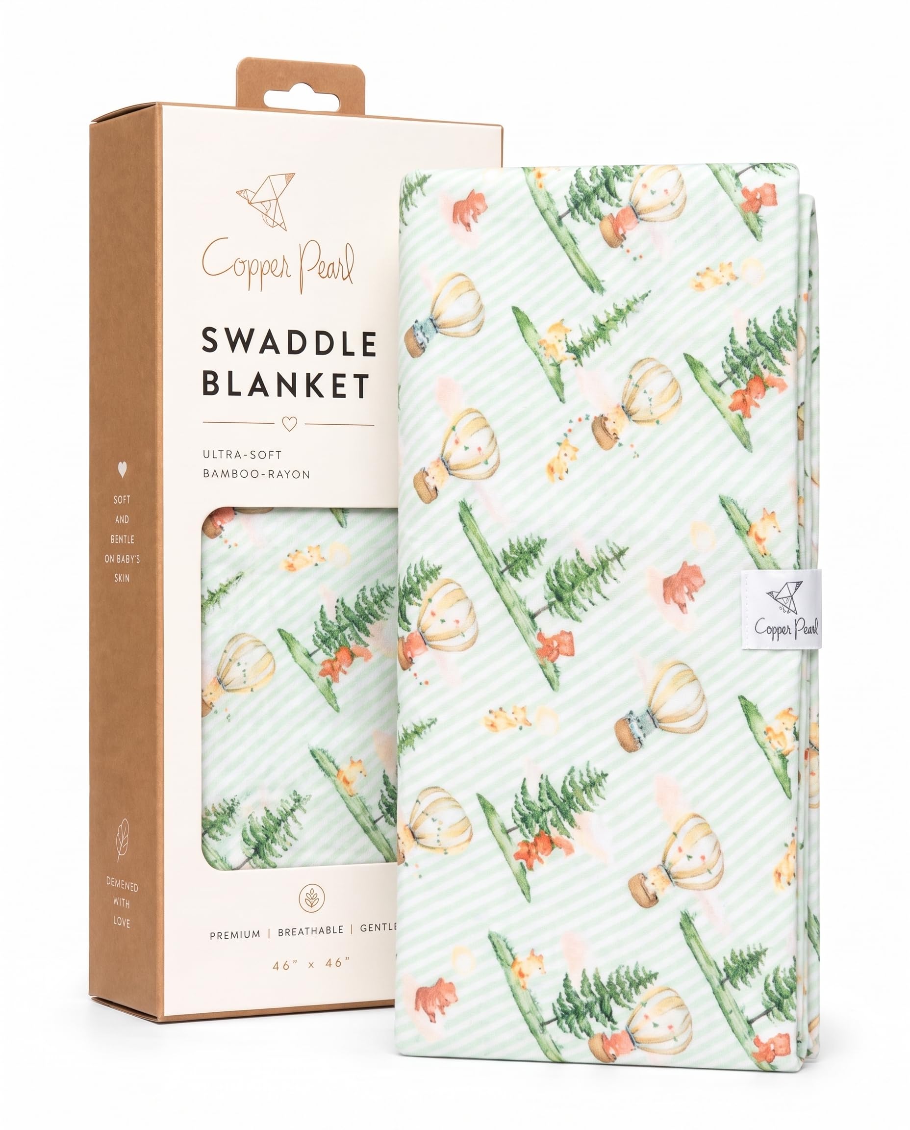 Copper Pearl Swaddle Blankets for Newborns | Soft Stretchy Receiving Blankets for Boys and Girls | Large 46 x 46 Inch Baby Blankets | Lightweight &amp; Breathable Swaddles | Forest Explorer Bamboo Swaddle