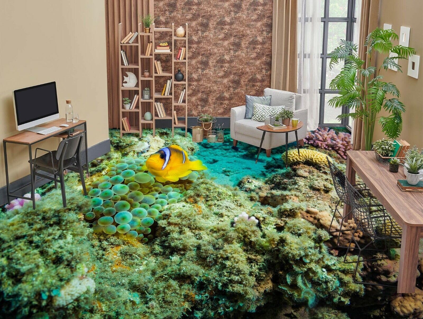 Cartel De Decoración De Piso Murales de papel pintado de suelo de peces de coral 3D, 250 * 175 cm 3D Murales Pegatinas Cuarto de baño Vinilo autoadhesivo Papel tapiz