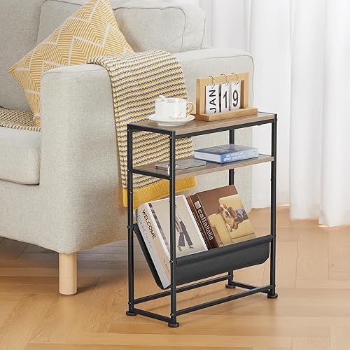 Miniatura 9 de Mesa auxiliar estrecha para espacios pequeños, mesa auxiliar delgada con soporte para revistas, diseño 2 en 1, mesa de centro estrecha para sala de