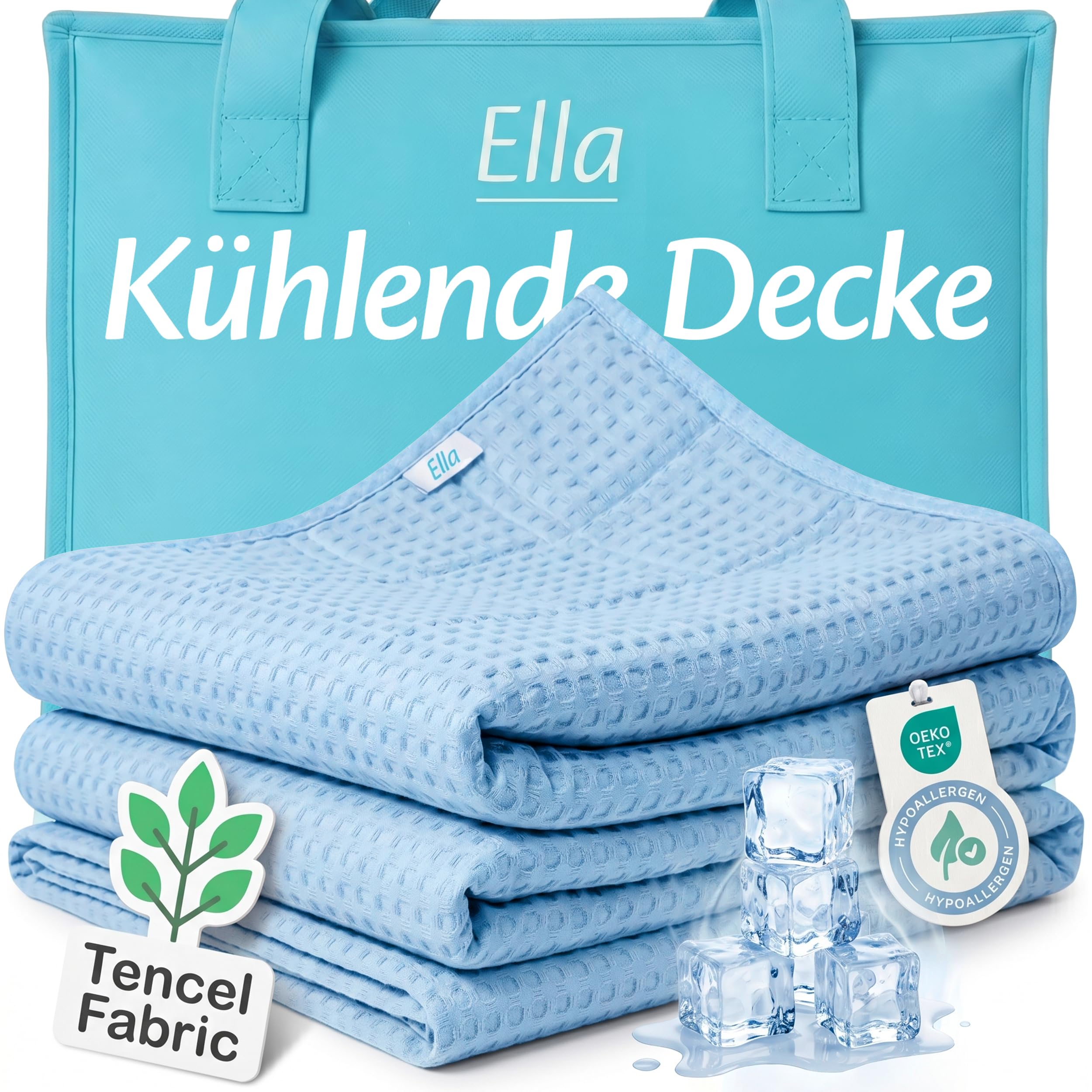 Ella Kühlende Decke, Atmungsaktive Cooling Sleep Decke, Tencel-Stoff und umweltfreundliche Kühldecke für Menschen, Kühldecken zum Schlafen, Oeko-TEX-zertifizierte dünne Sommerdecke 135x200 Himmelblau