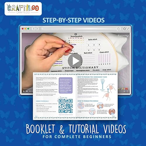 Miniatura 10 de CRAFTILOO Kit de bordado de práctica para principiantes con patrones de bordado estampados, kit de iniciación de punto de cruz de aguja para niños y