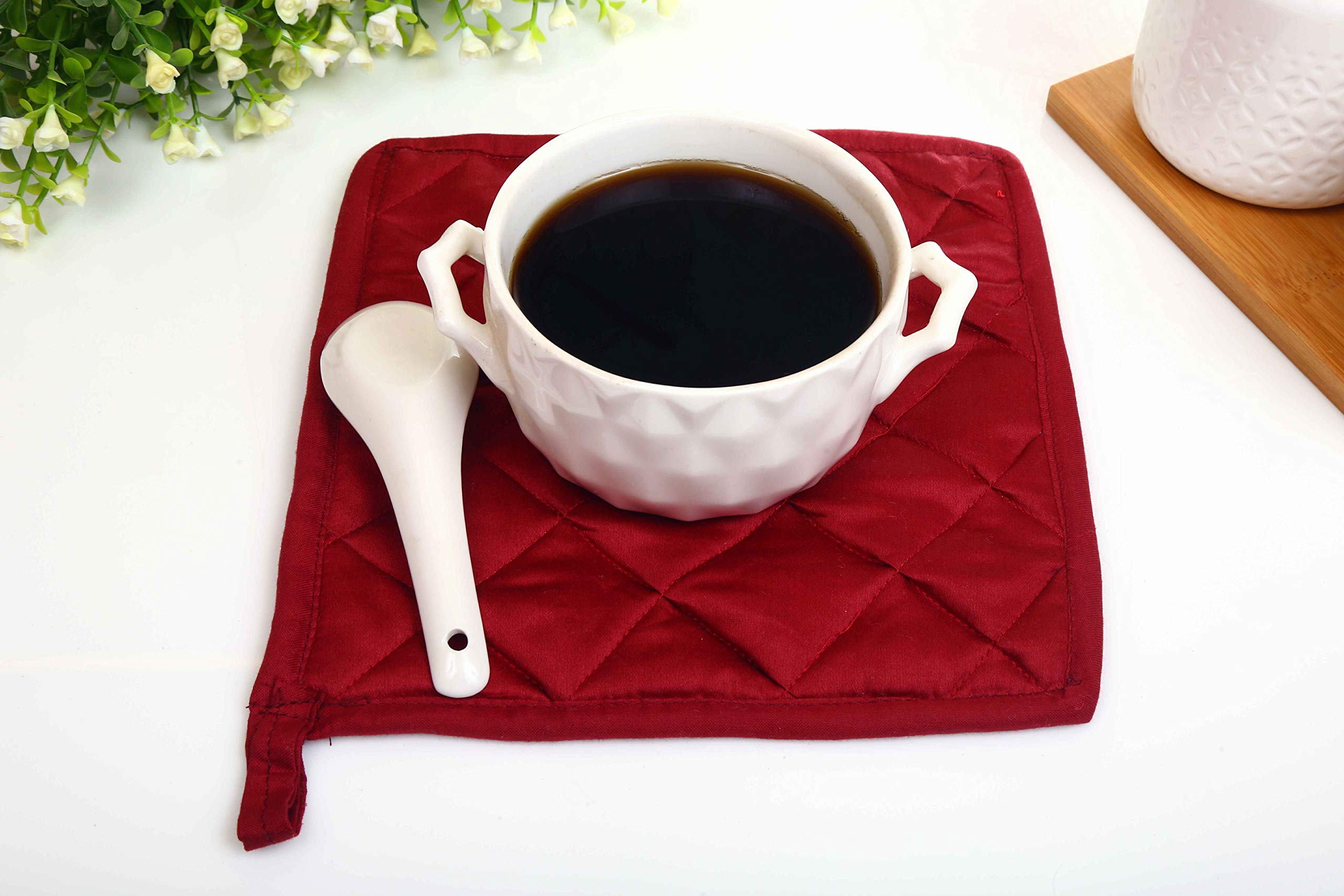 Set di 10 presine per cucina, 22,9 x 22,9 cm, resistenti al calore, 100% cotone, colore rosso