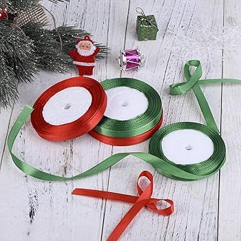 Ruban De Satin épais Pour Noël - Rouge Et Vert Bordeaux - 40 Mm De Large, 22 M Par Rouleau