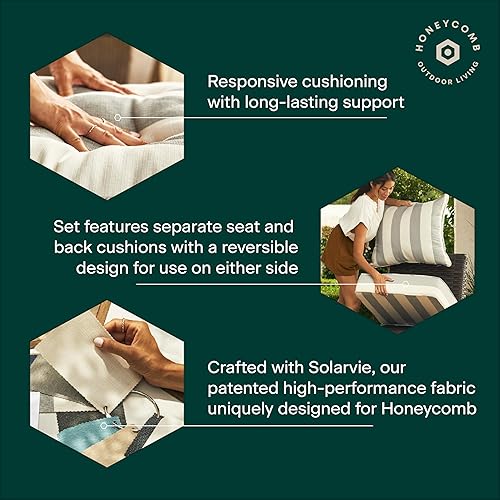 Miniatura 4 de Honeycomb Asiento profundo para exteriores, 24 x 23 pulgadas, cojín de silla gris Solarvie para muebles de patio Cabana Stripe Negro y Marfil,Cabana