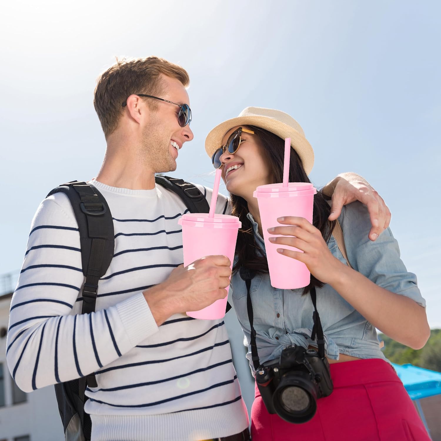 Plastic Cups Reusable, 24 Oz Tumblers with Lids and Straws, Reusable Drink Cups in Bulk, for Travel and Iced Coffee,Cold Drink, 16 Pack (16, Pink) - Image 4