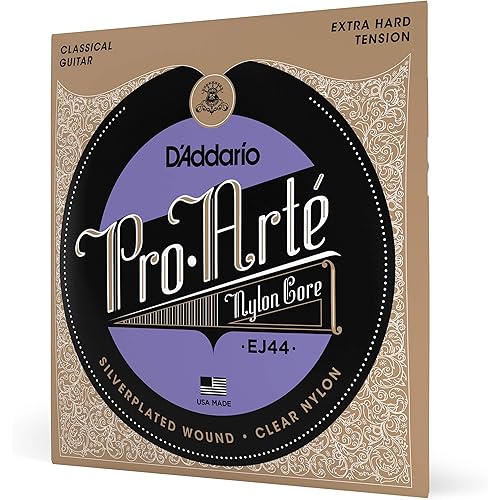 D'Addario Guitar Strings - Pro-Arte Classical Guitar Strings - EJ44 - Nylon Guitar Strings - Silver Plated Wound, Nylon Core - Extra-Hard Tension, 1-Pack