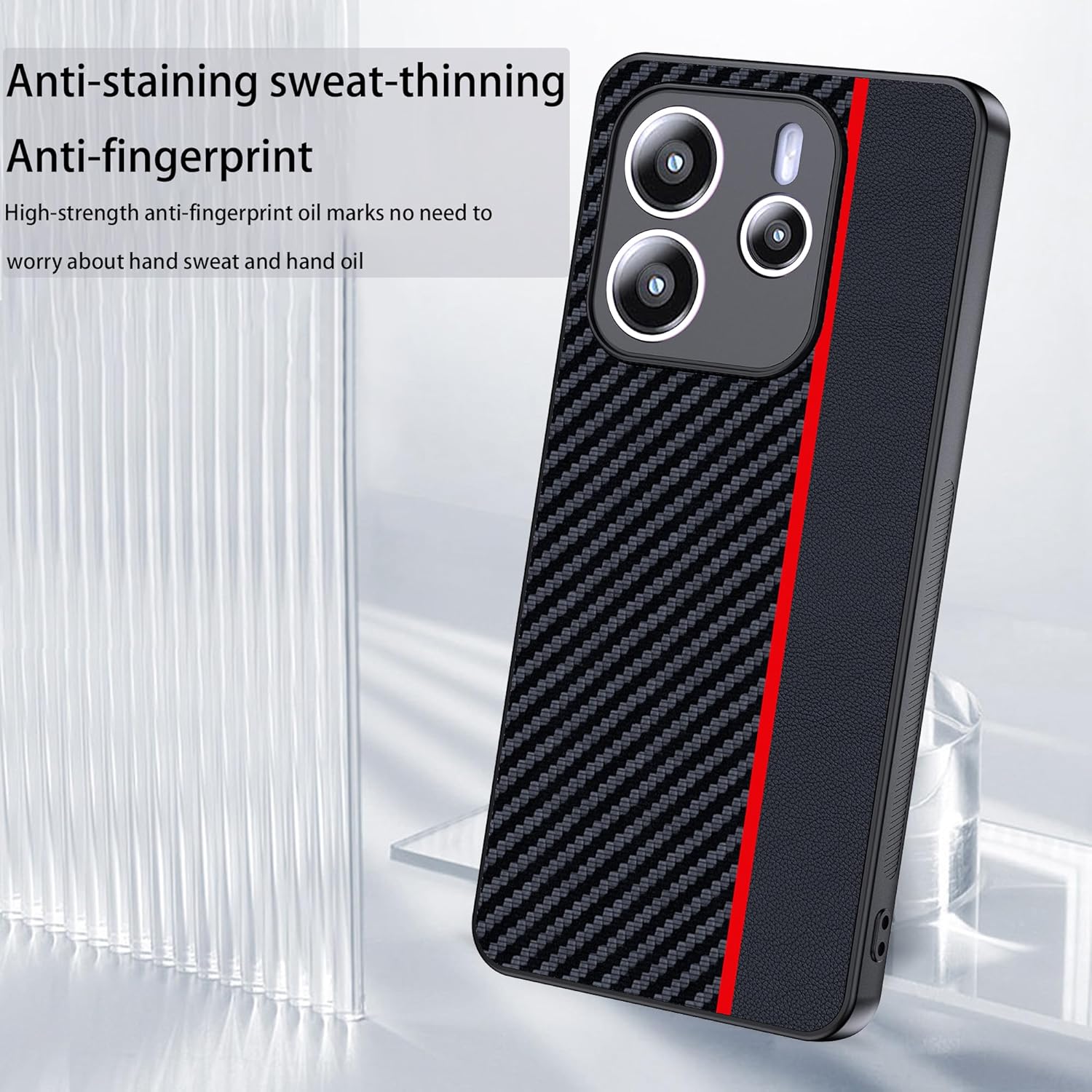for Xiaomi Redmi Note 14 5G Case,high qualit,PC Material Carbon Fiber,Scratch Resistant,Anti-Skid-Black and red - Image 3