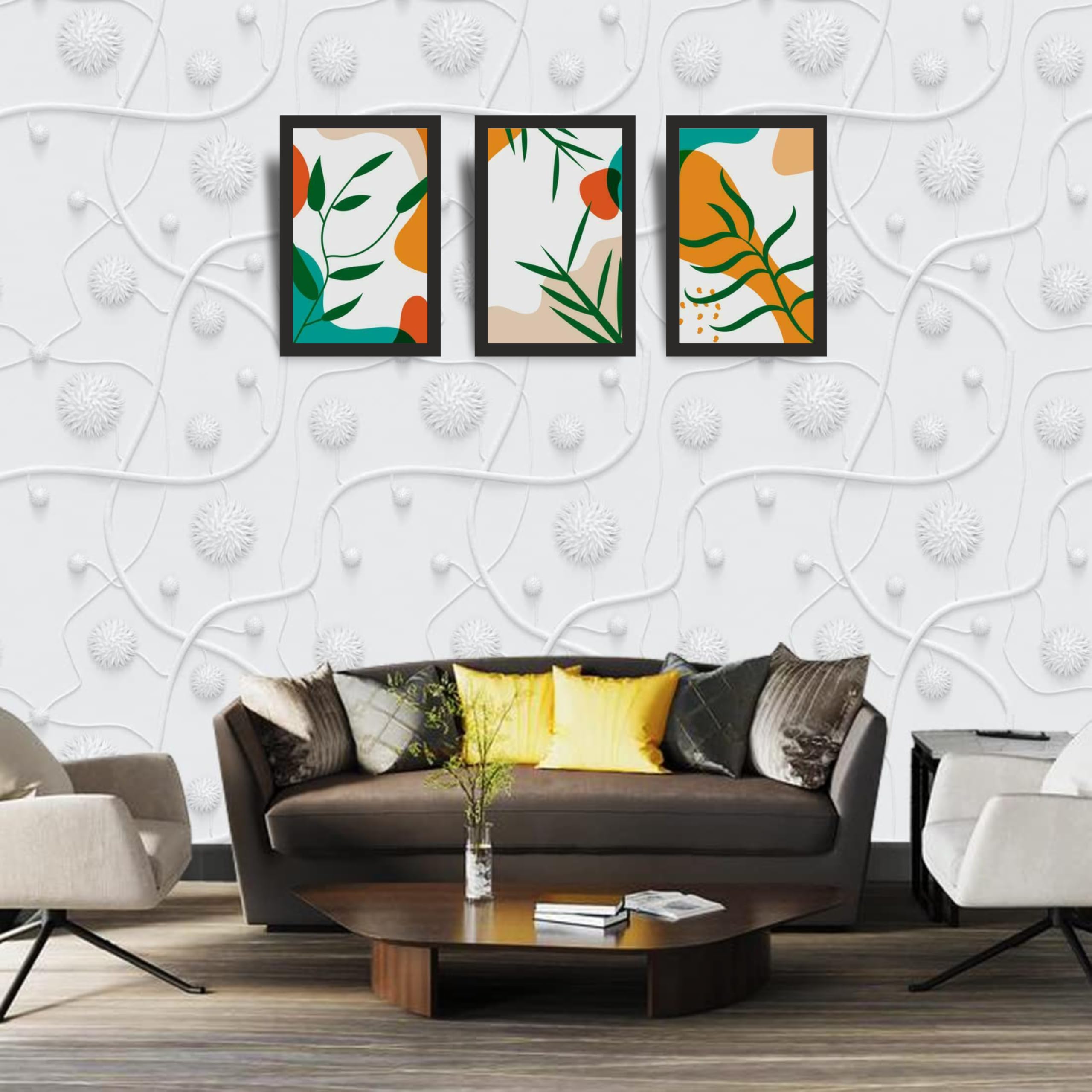 Bold Botanical Abstract Wall Art Set of 3