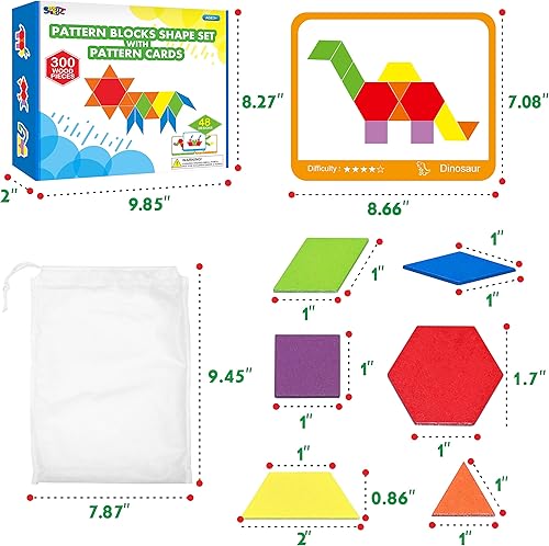 Miniatura 10 de Juego de 155 bloques de madera, 24 tarjetas de diseño de doble cara (48 patrones) rompecabezas de forma geométrica divertido Tangram Montessori
