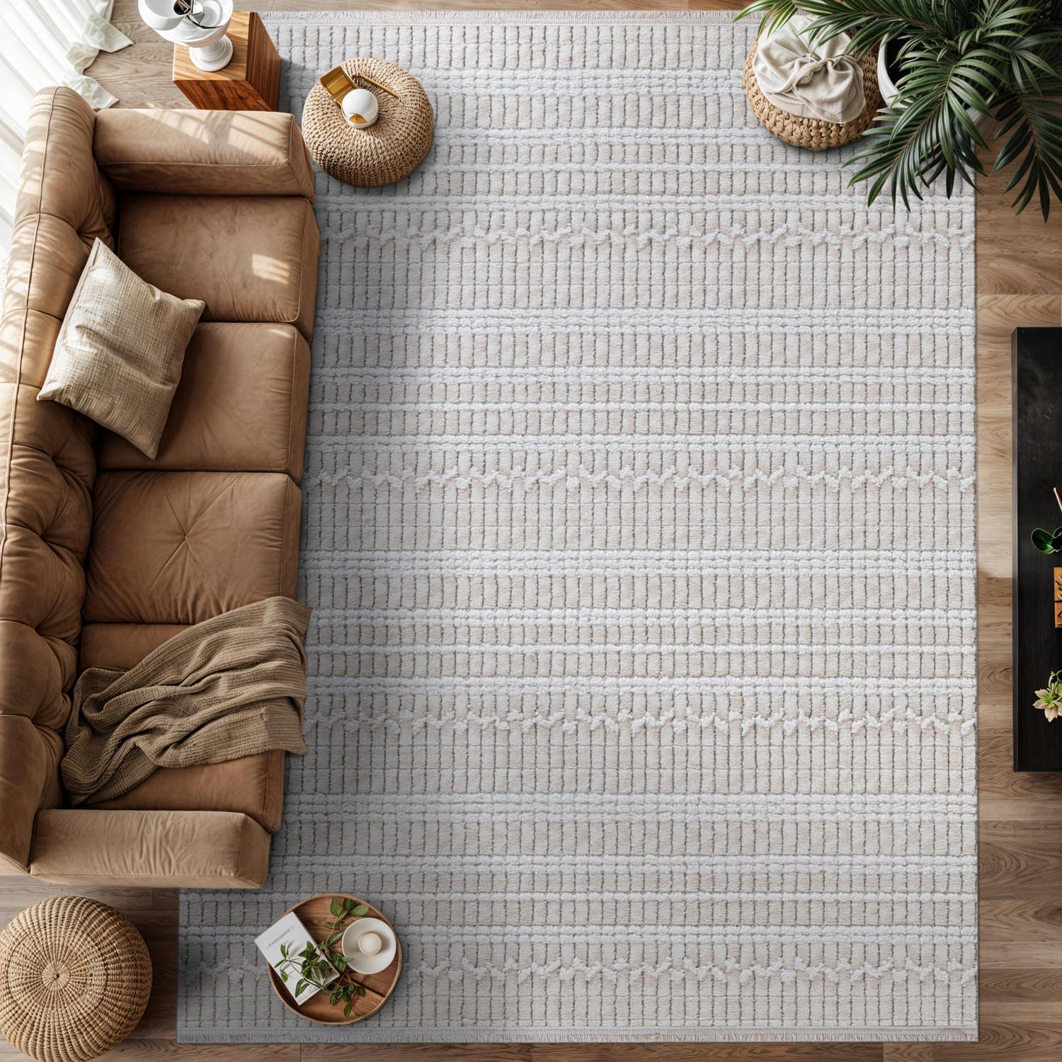 Modern Indoor Rug Stripe 6x9 Area Rugs for Living Room Luxury Kitchen Bedroom Durable Soft Geometric Durable Low and High Pile Stain Resistant Non Shedding Area Carpet 6x9