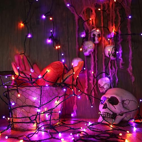Miniatura 8 de Joomer. Luces de Halloween de color naranja y morado de 98 pies, tira de 300 luces LED, 8 modos de iluminación, función de temporizador, para