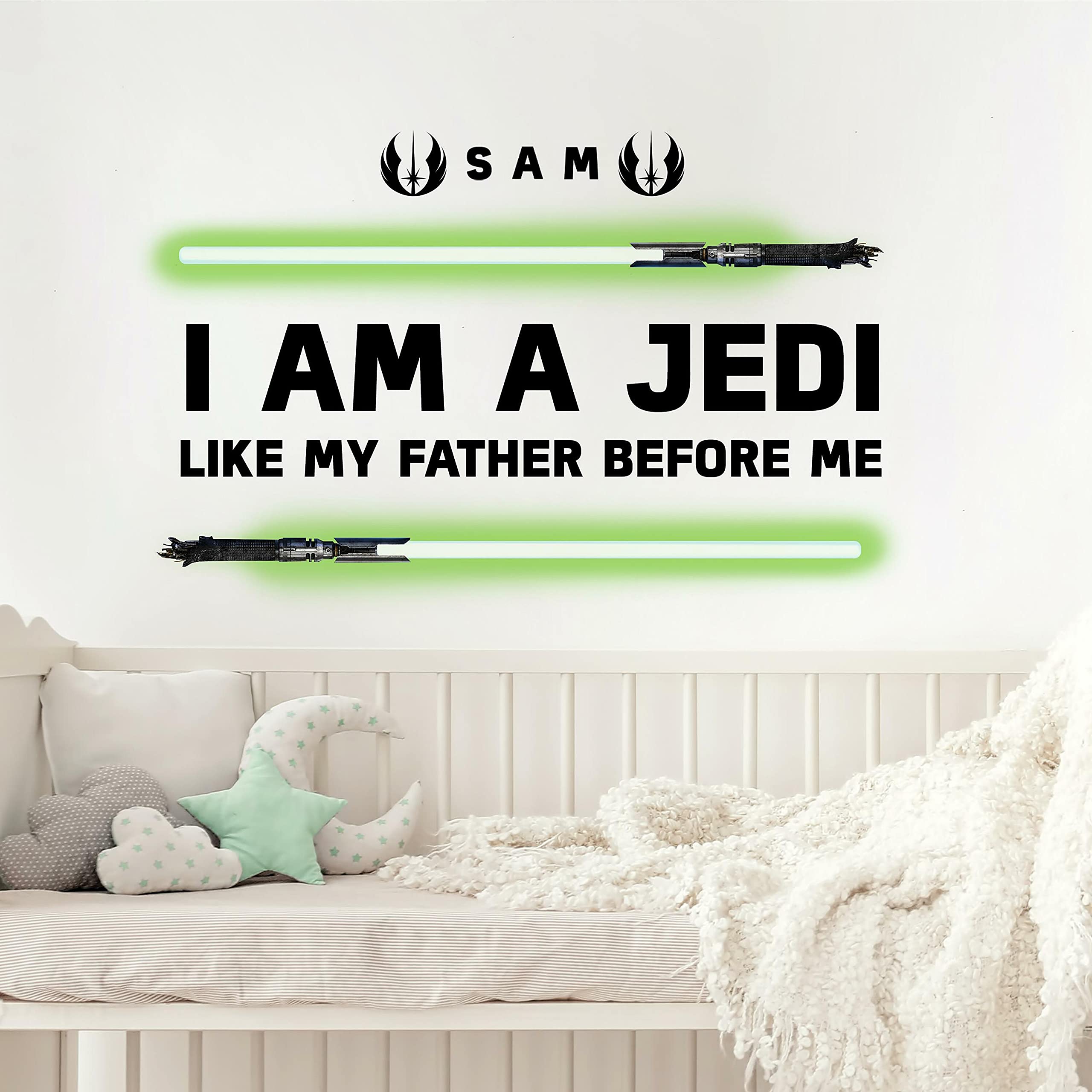 RoomMates RMK4897GM Star Wars I Am A Jedi Peel and Stick Wall Decal Giant Glow in The Dark Personalized Headboard