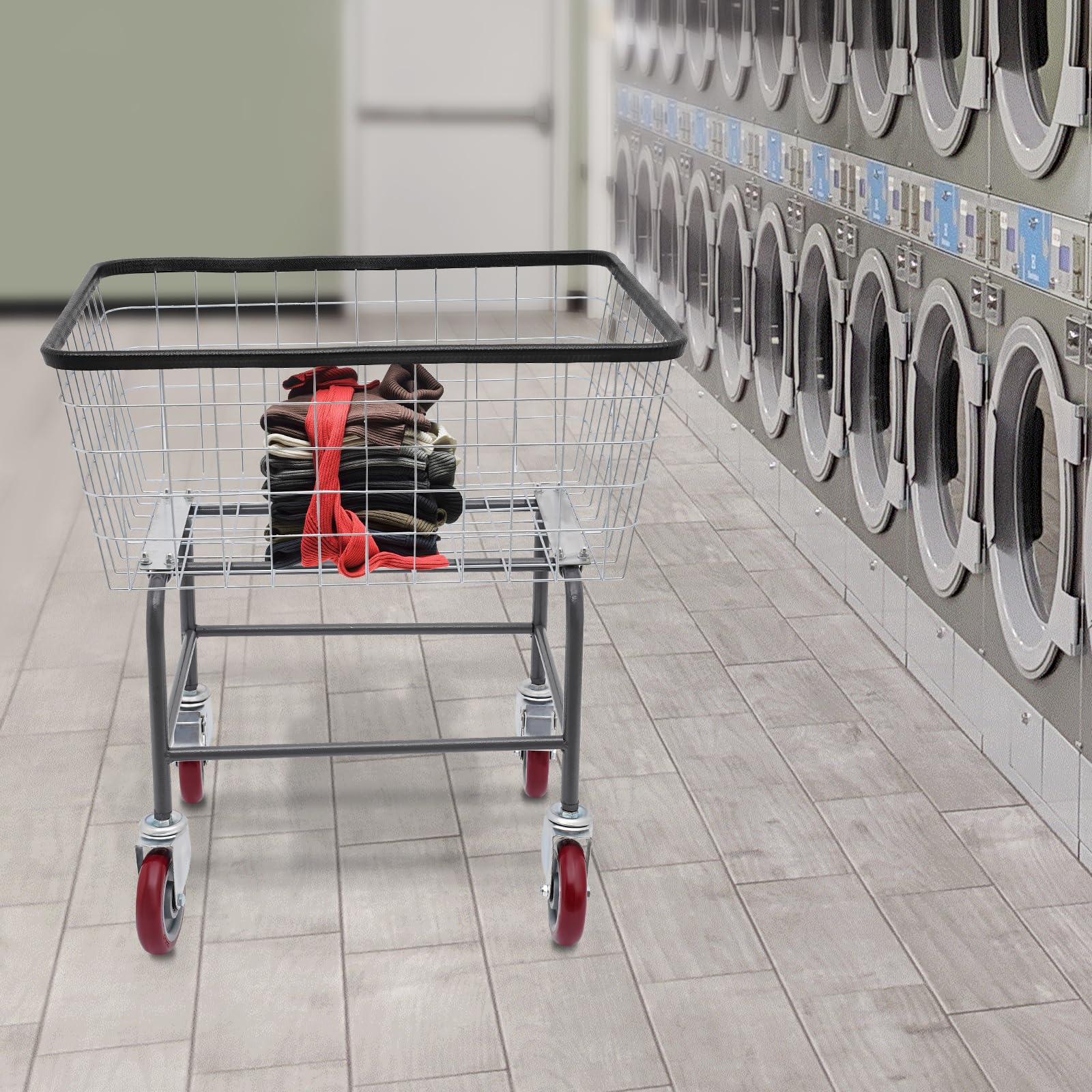 YIPONYT 4.5 Bushel Steel Wire Laundry Cart, Commercial Wire Laundry Basket with Wheels, Heavy Duty Large Steel Basket for Laundry Clothes Storage, 20 * 15.7 * 26in