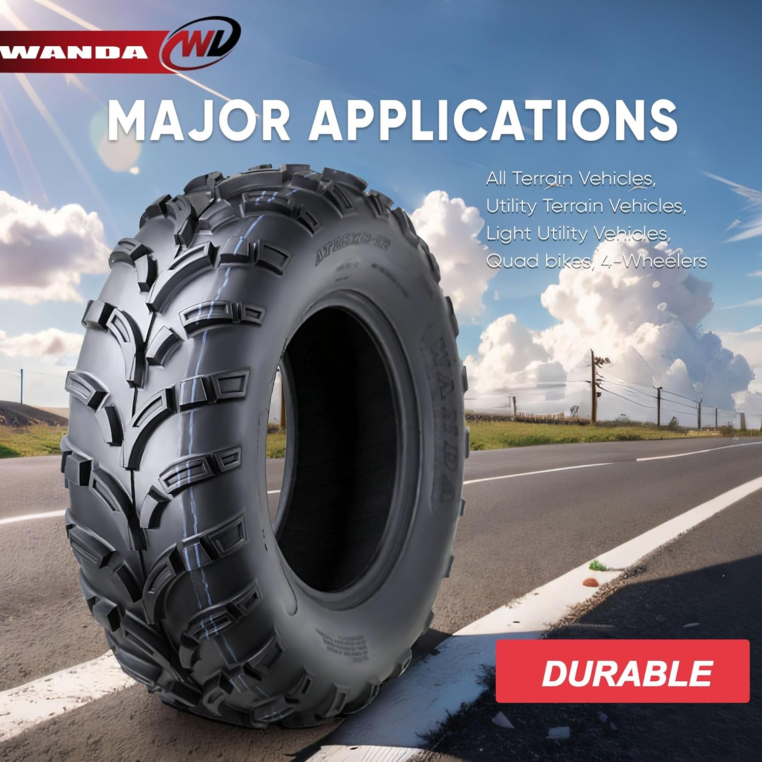 WANDA Full set ATV/UTV Tires 25x8-12 Front & 25x10-12 Rear /6PR