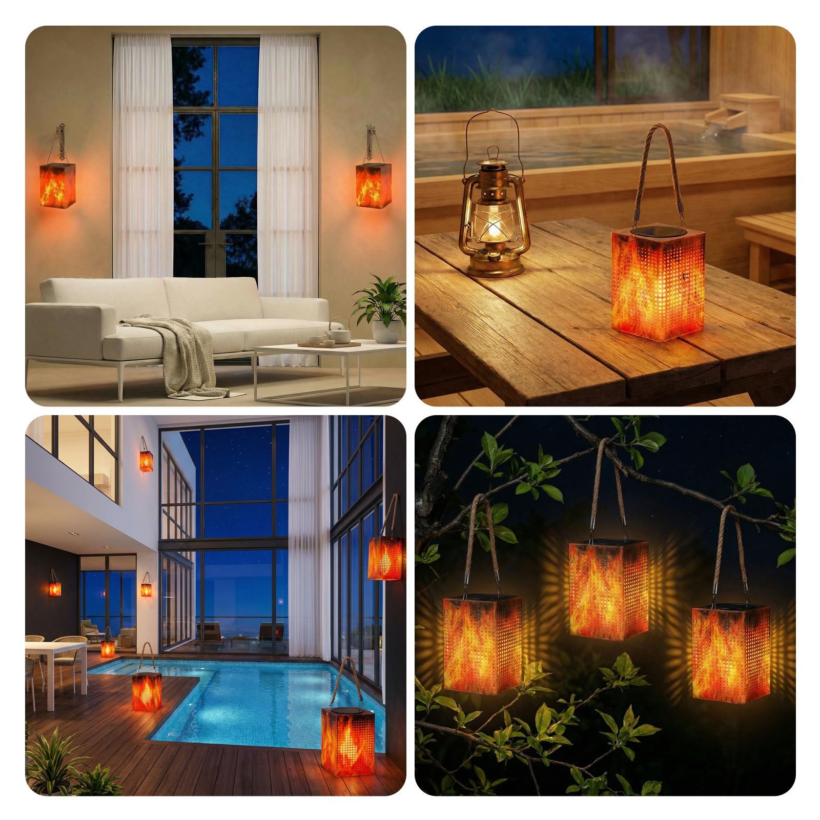 Lanterna a fiamma solare per esterni, impermeabile, confezione da 2 luci solari con effetto fiamma tremolante, IP65, resistenti alle intemperie, lanterne LED per giardino, patio, portico, balcone