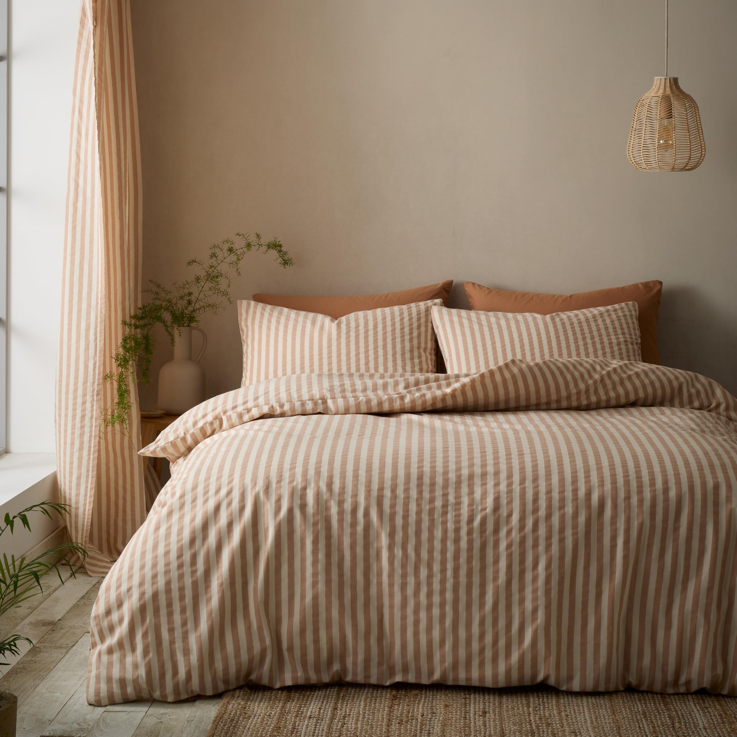 Pineapple Elephant Clay Cotton Rich Woven Stripe Double Duvet Cover Set With Pillowcases