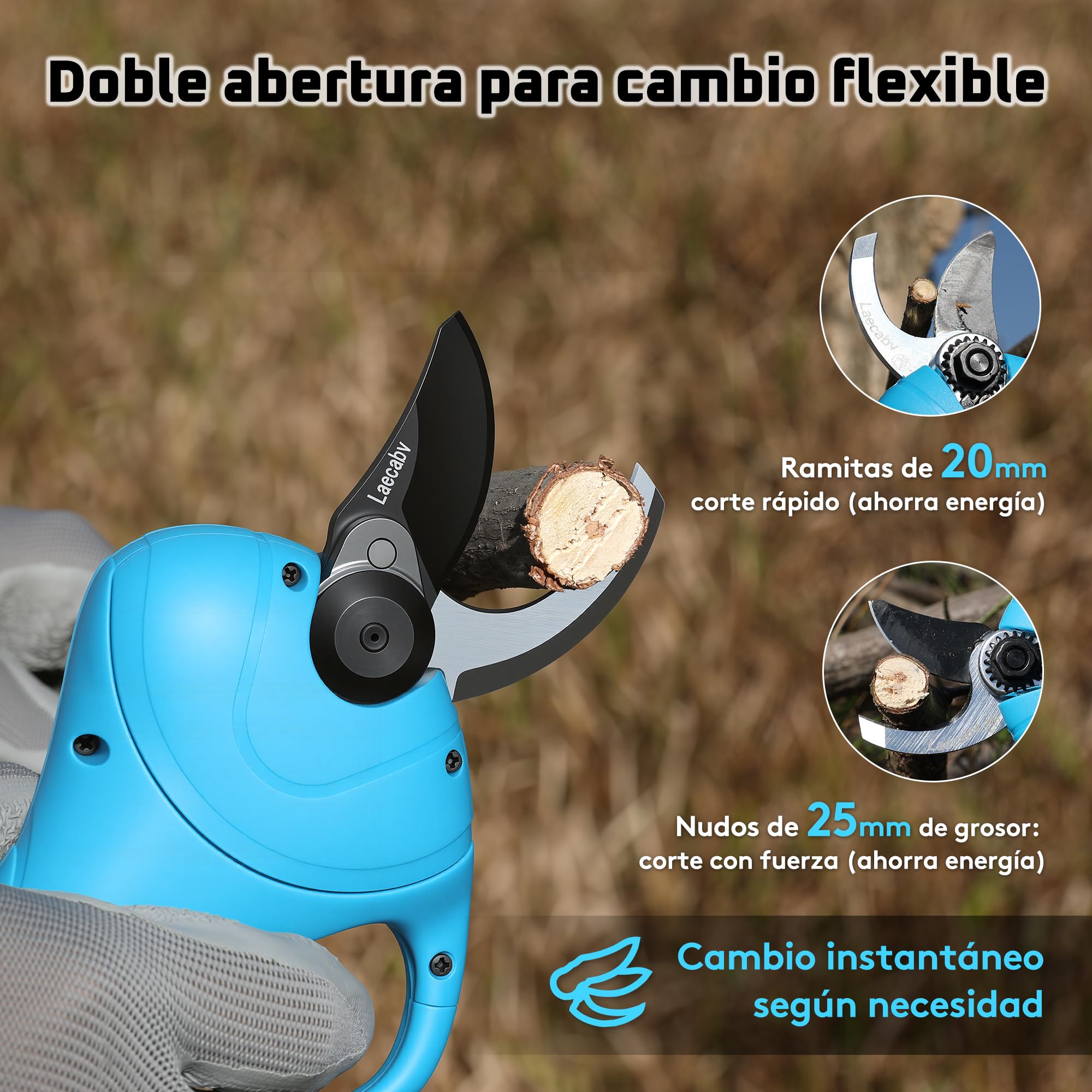 Laecabv Tijeras de podar electricas, tijeras de podar bateria 25mm diámetro tijeras podar inalámbricas, 2 Recargable 16.8v/2000mAh Litio Batería para la jardinería doméstica cortar árbol ramas