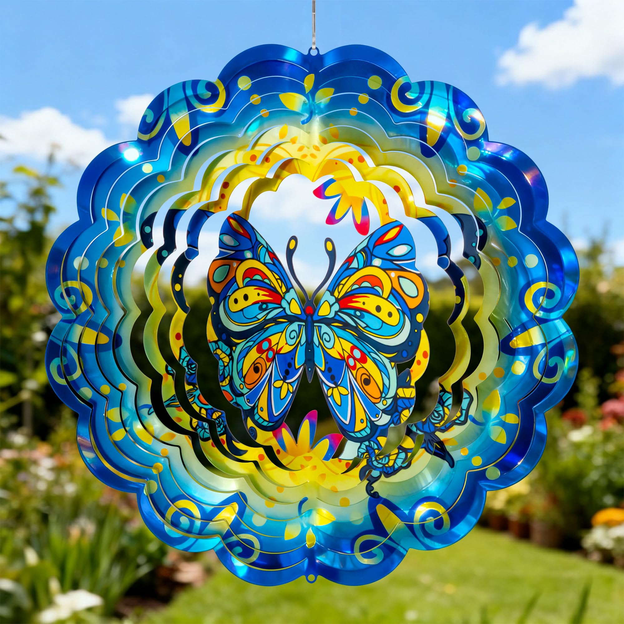 GIGALUMI Wind Spinner for Garden, Butterfly Garden Ornaments, 3D Colorful Wind Spinner, Unique for Mom,Women,Outdoor Decorations for Yard，Patio
