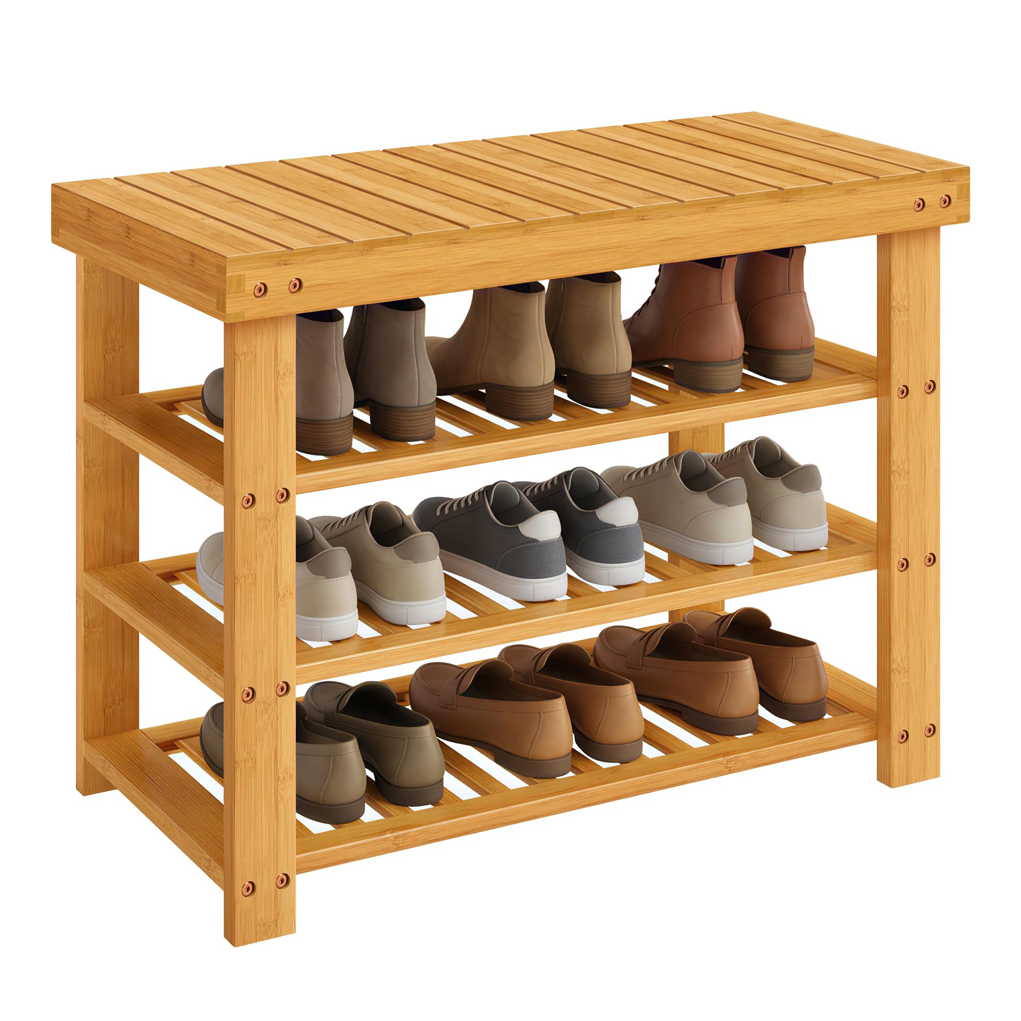 SONGMICS Shoe Rack Bench, 4 Tier Bamboo Shoe Storage Organizer, Entryway Bench, for Living Room, Bathroom, Bedroom, 11.3 x 27.6 x 20.5 Inches, Light Bamboo ULBS370YL01