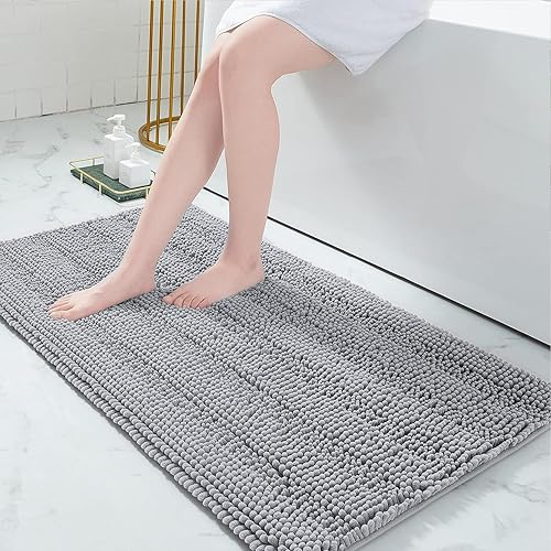 Miniatura 85 de Grandaily - Alfombras de baño de felpilla a rayas, extragruesas y absorbentes, antideslizantes, con fibras largas y suaves, lavables a máquina, para