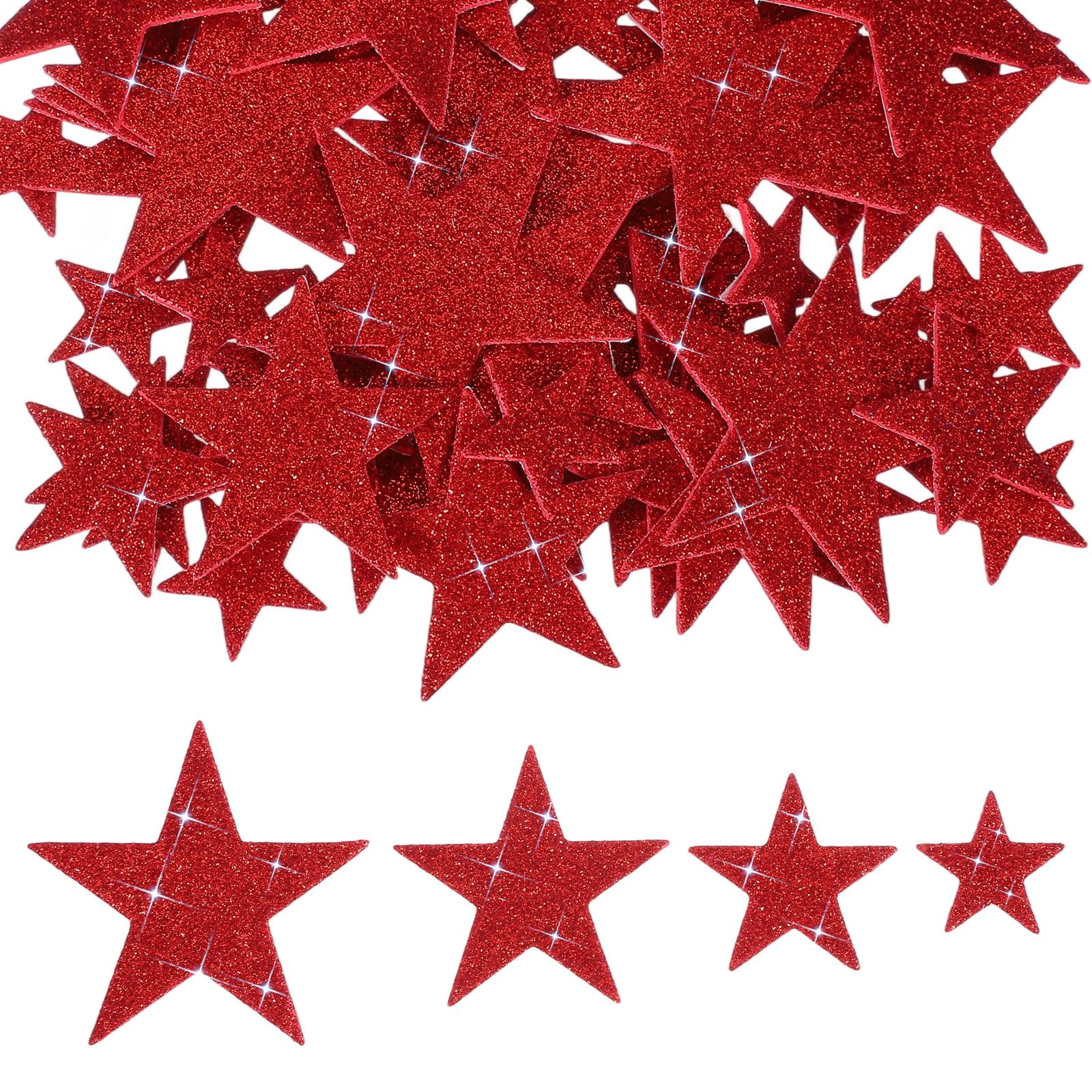 PATIKIL Star Foam Stickers, 70Pcs EVA Self Adhesive Glitters Foam Shape Sticker Craft Supplies for Scrapbook Card DIY Making Home Decor, Red