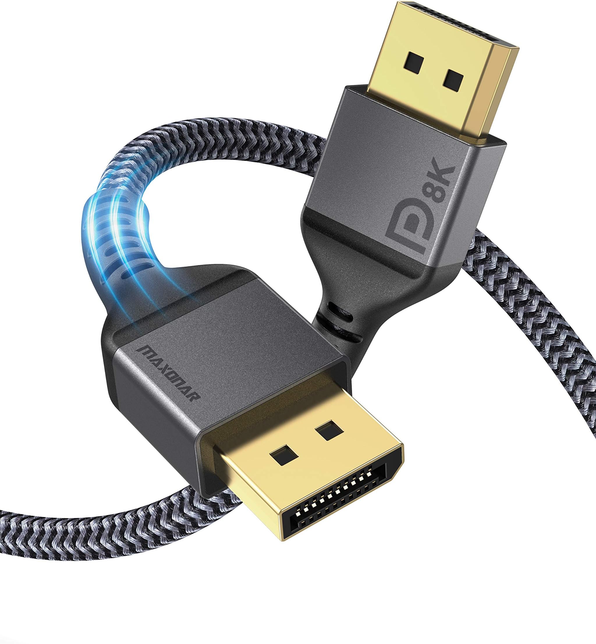 MaxonarDisplayPort Cable 1.4, 8K 16Ft/ 5M DP to DP Cable Cord (8K@60Hz 7680x4320, 4K@144Hz, 2K@240Hz) HBR3 High Speed for Odyssey G9 CHG90, PC, Laptop, TV Gaming Monitor - Grey